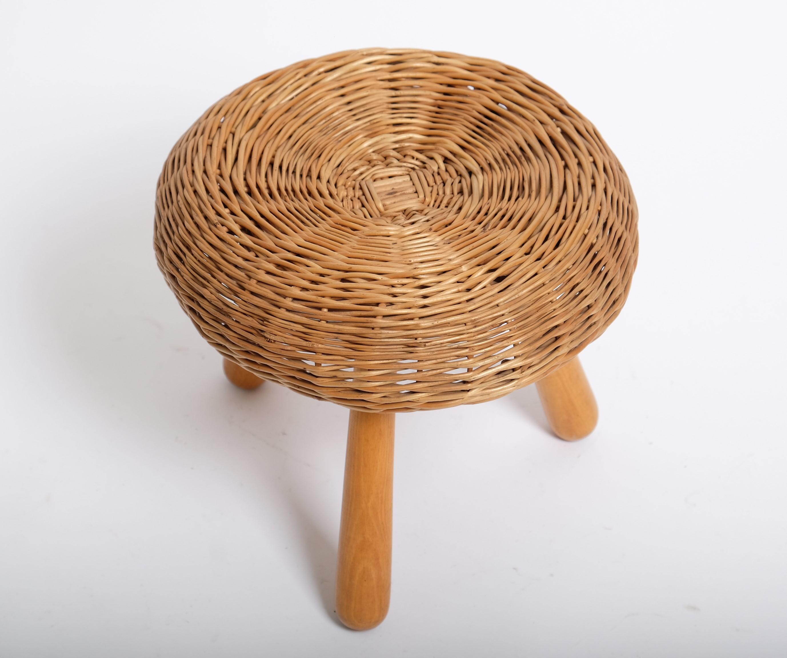 Tony Paul 'Attributed' Stool Wicker Wood, United States 1950s For Sale 2