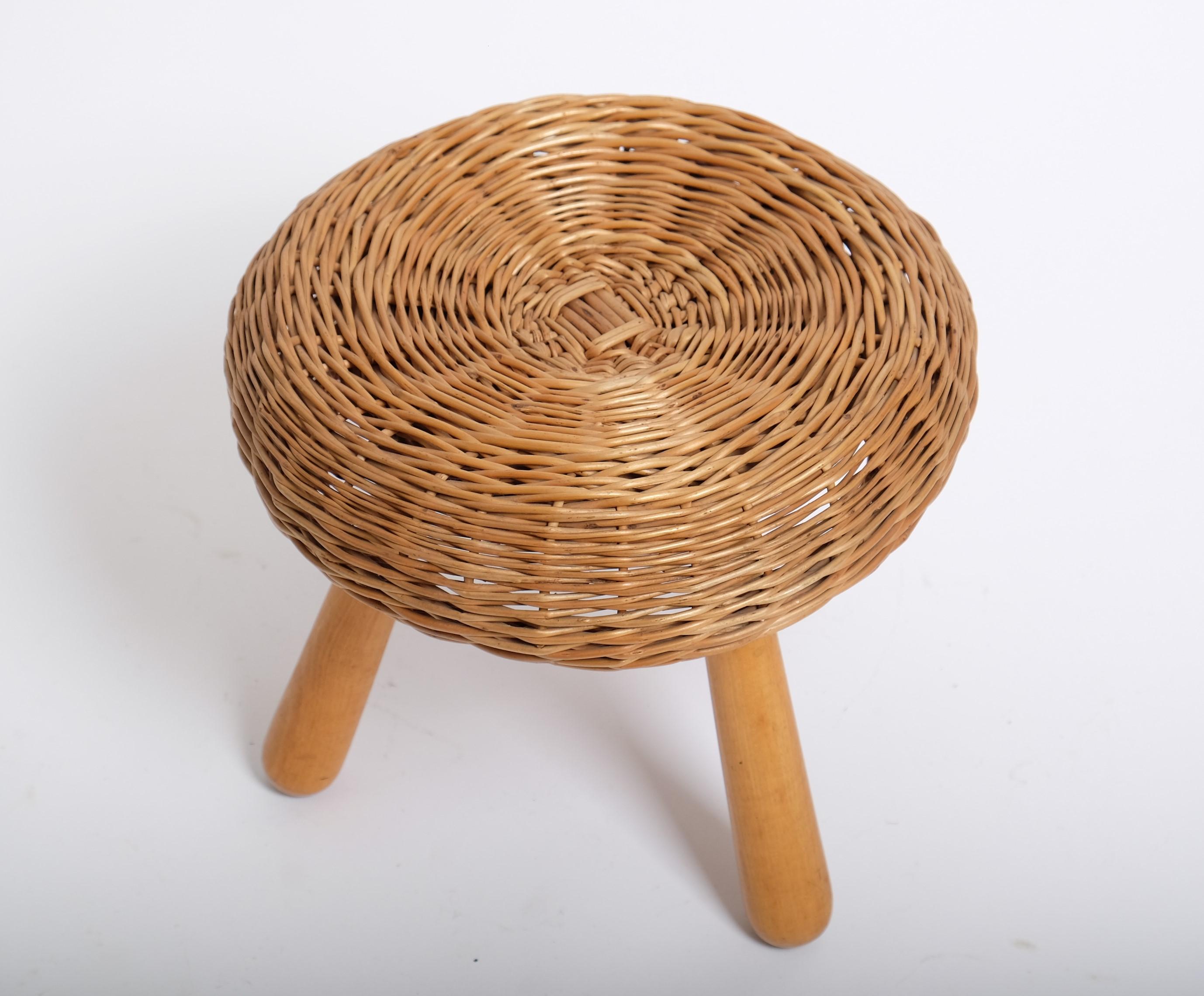 Tony Paul 'Attributed' Stool Wicker Wood, United States 1950s For Sale 3