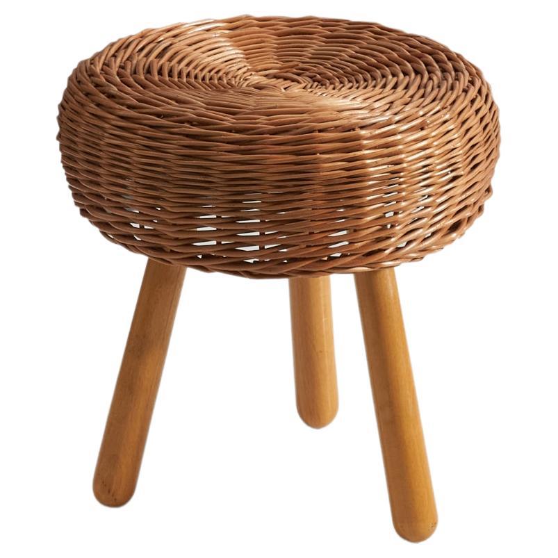 Tony Paul 'Attributed', Stool, Wicker, Wood, United States, 1950s For Sale