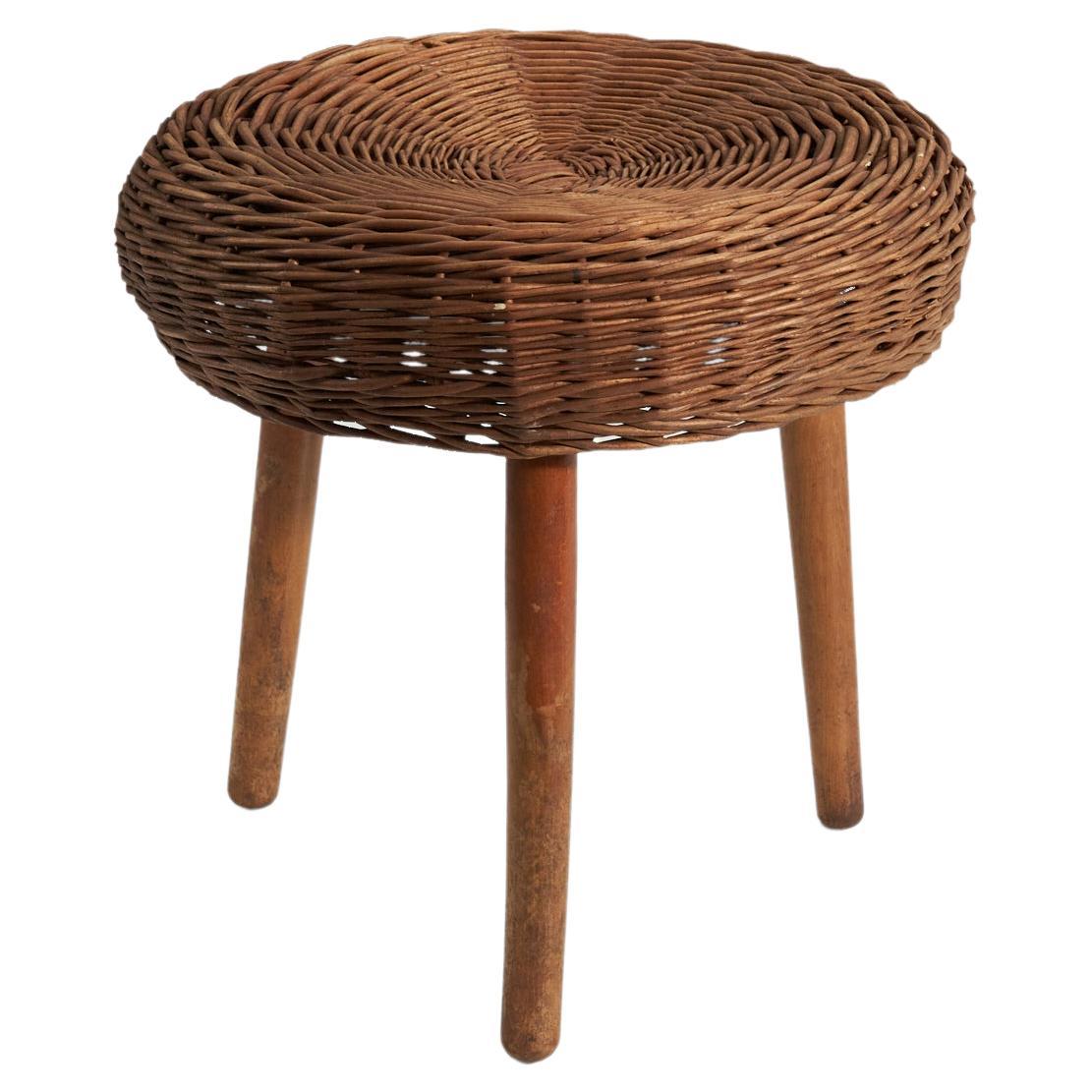 Tony Paul 'Attributed' Stool, Wicker, Wood, United States, 1950s For Sale