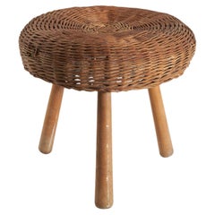 Retro Tony Paul 'Attributed' Stool, Wicker, Wood, United States, 1950s