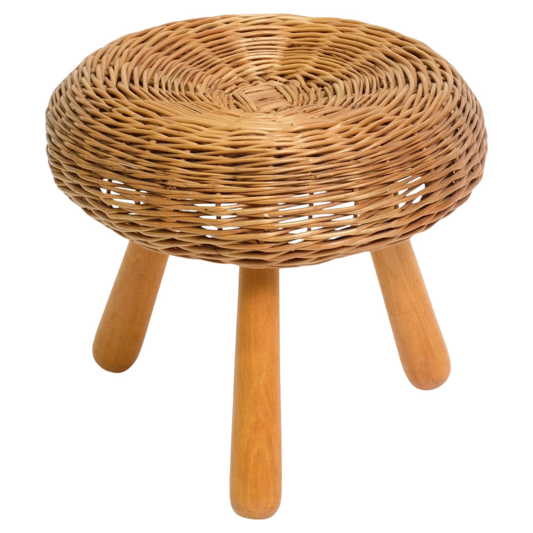 Tony Paul 'Attributed' Stool Wicker Wood, United States 1950s For Sale