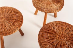 Tony Paul Attributed Stools, Woven Wicker, Solid Beech, United States, 1950s