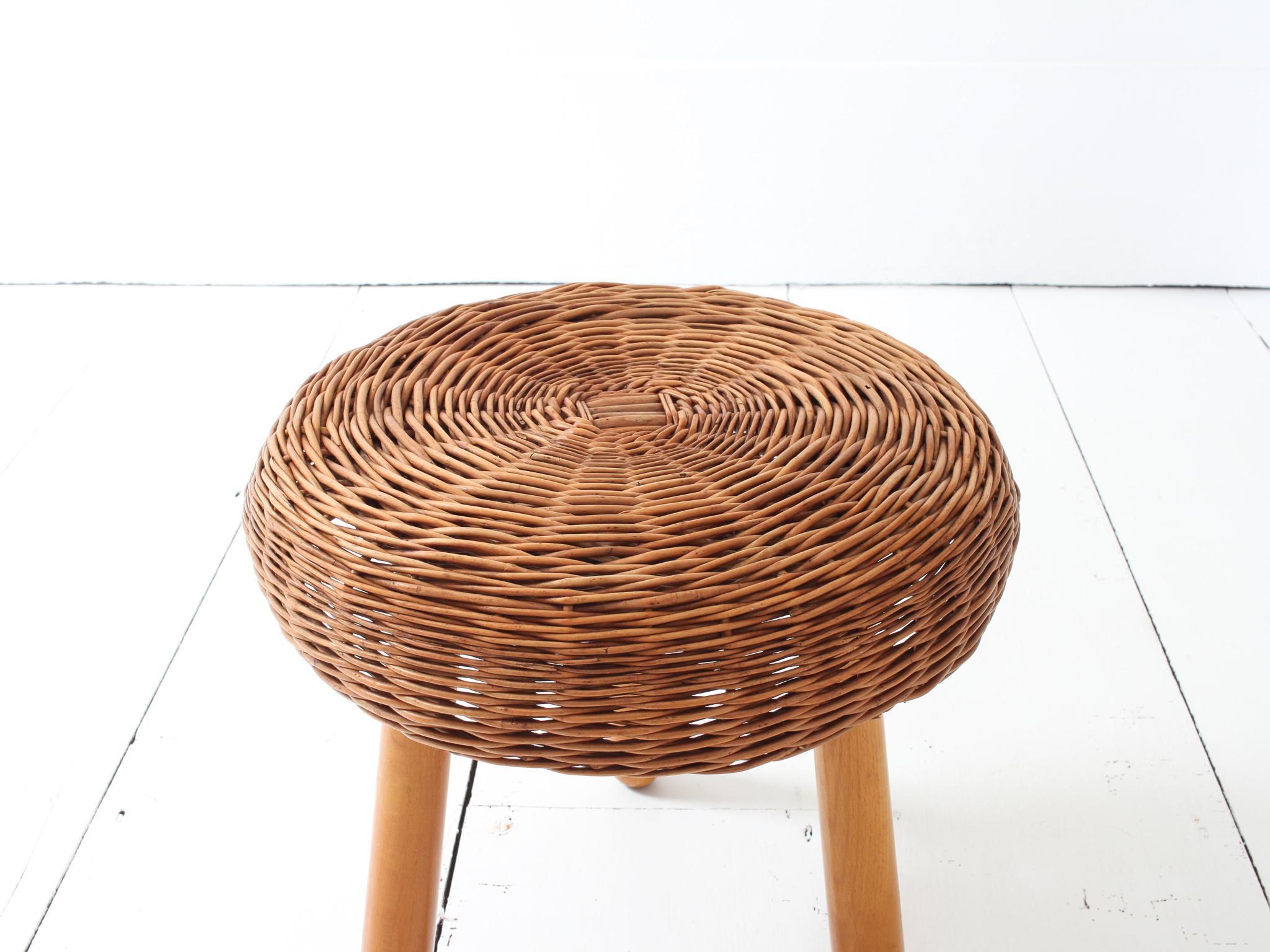 Taburete de mimbre atribuido a Tony Paul, años 50/60 en venta 6