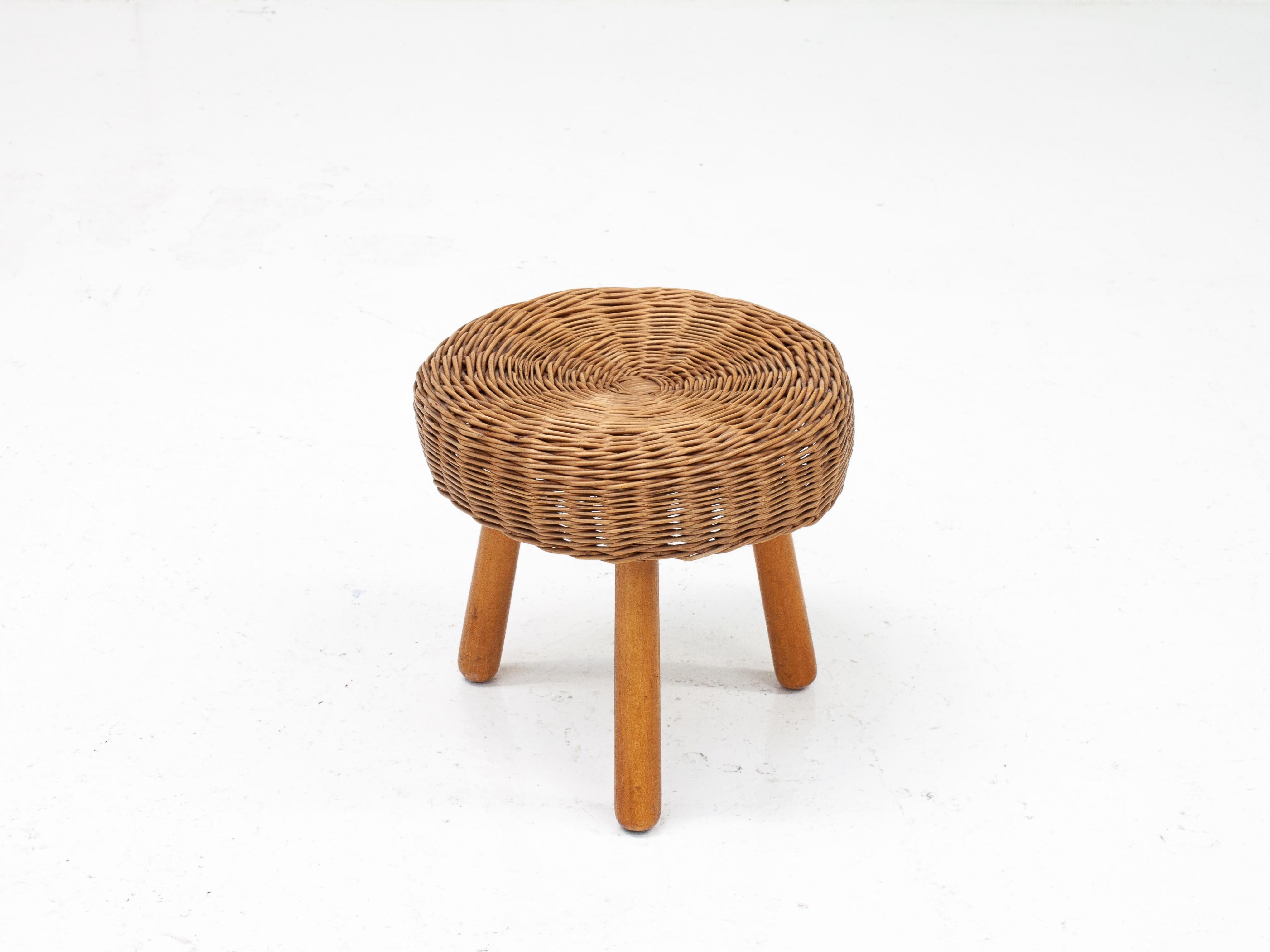 Tony Paul Attributed Wicker Stool, 1950/60s For Sale 9