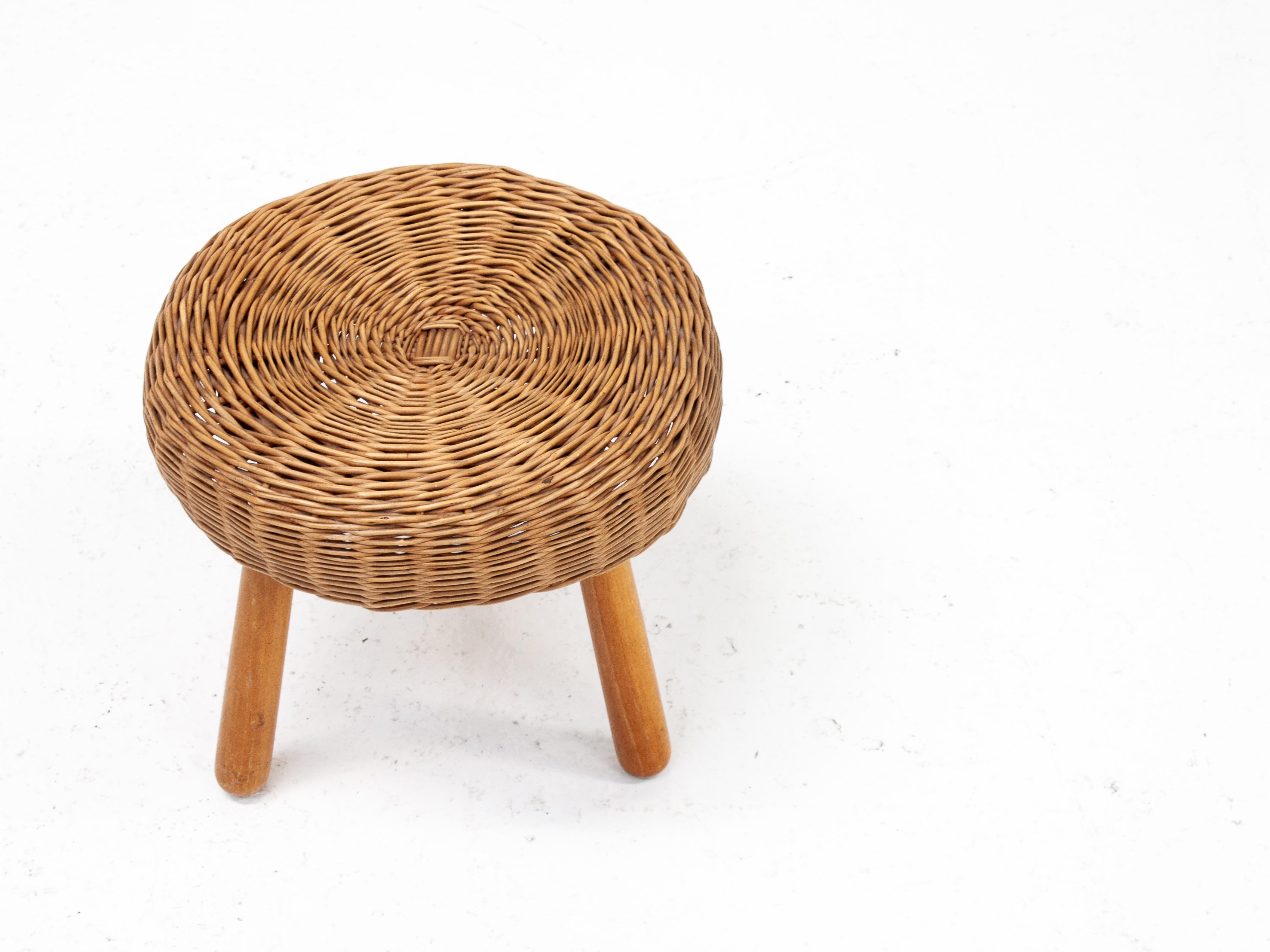 American Tony Paul Attributed Wicker Stool, 1950/60s