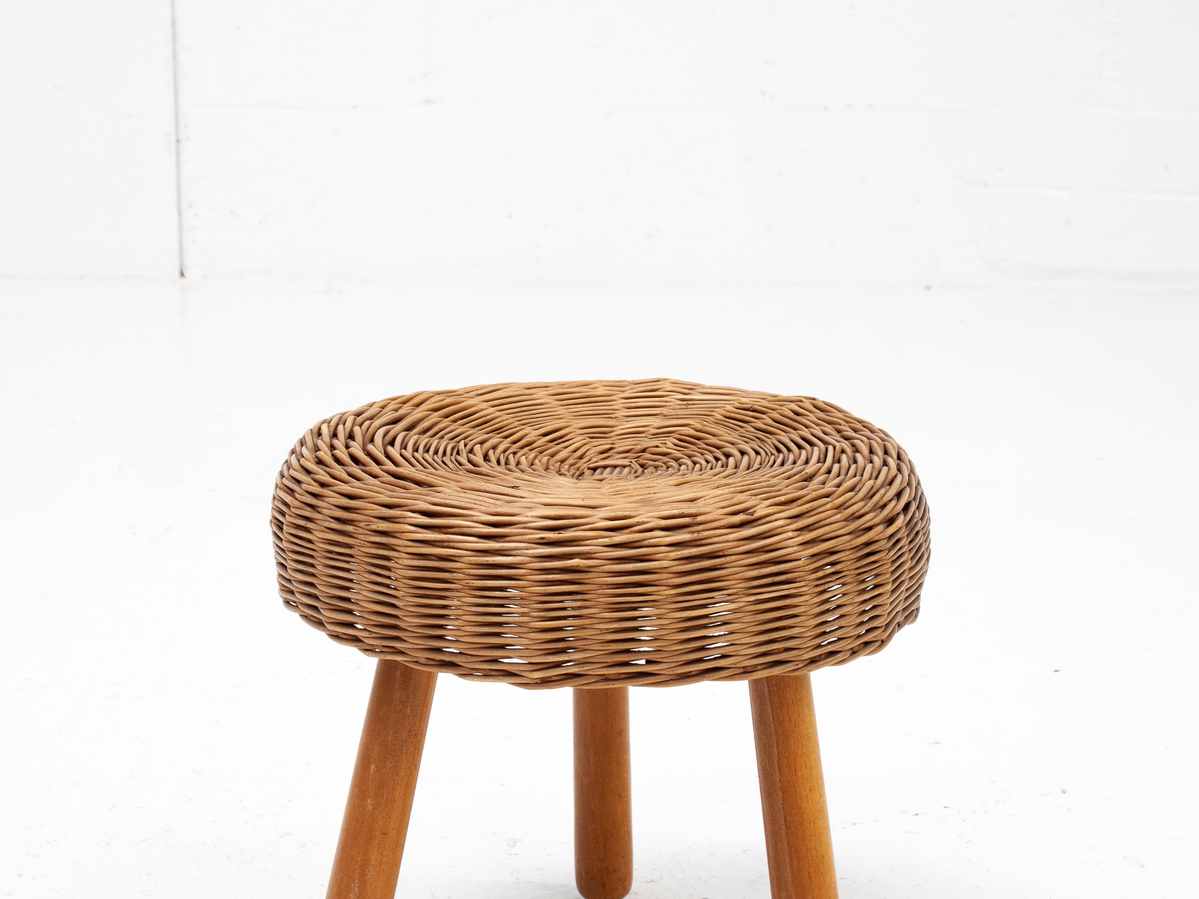 Tony Paul Attributed Wicker Stool, 1950/60s For Sale 1
