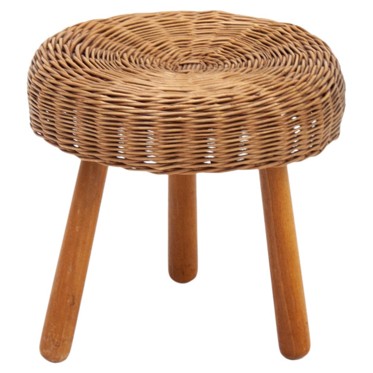 Tony Paul Attributed Wicker Stool, 1950/60s For Sale