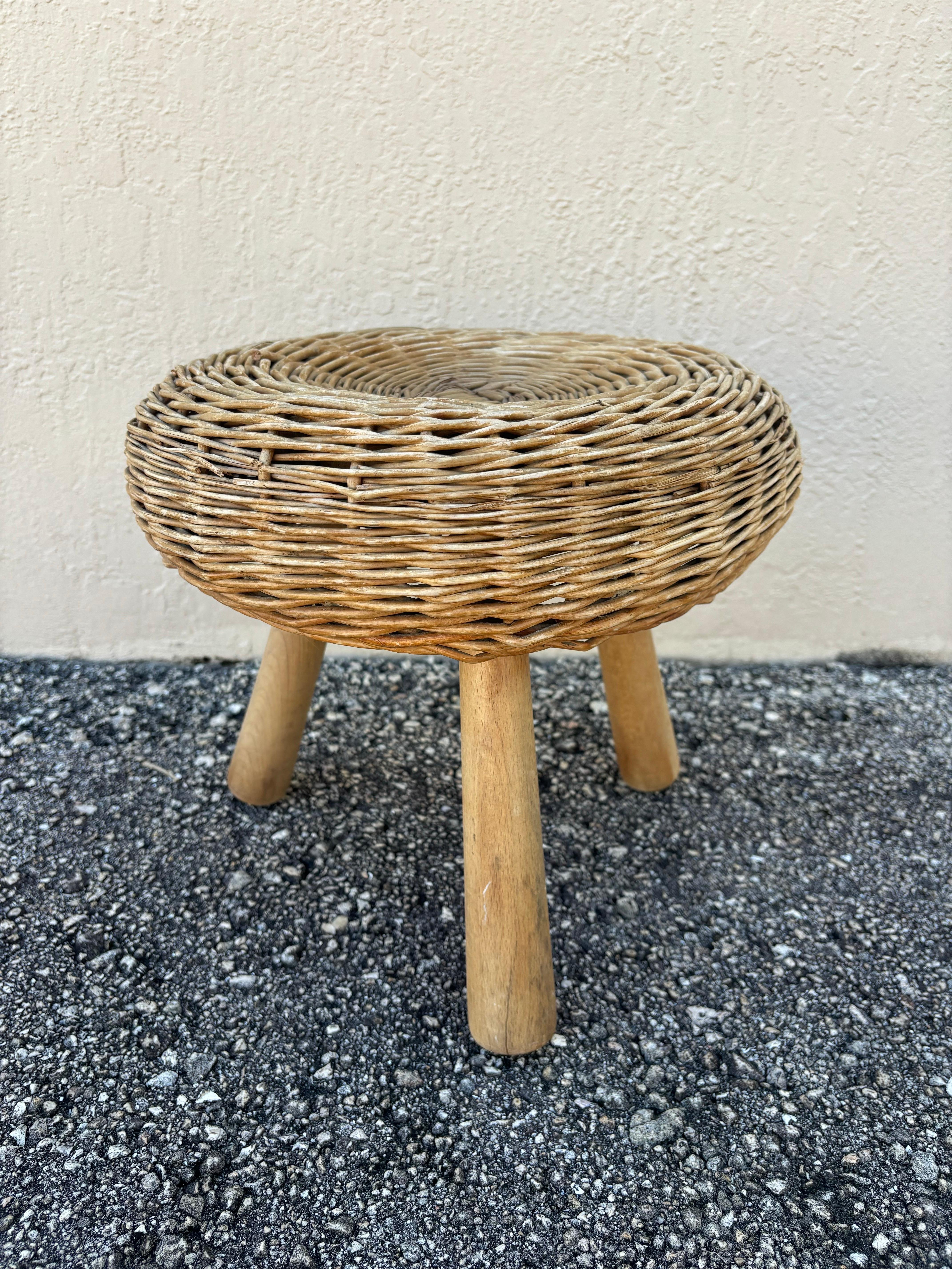 Mid-Century moderno Sgabello in vimini attribuito a Tony Paul, anni '50 in vendita
