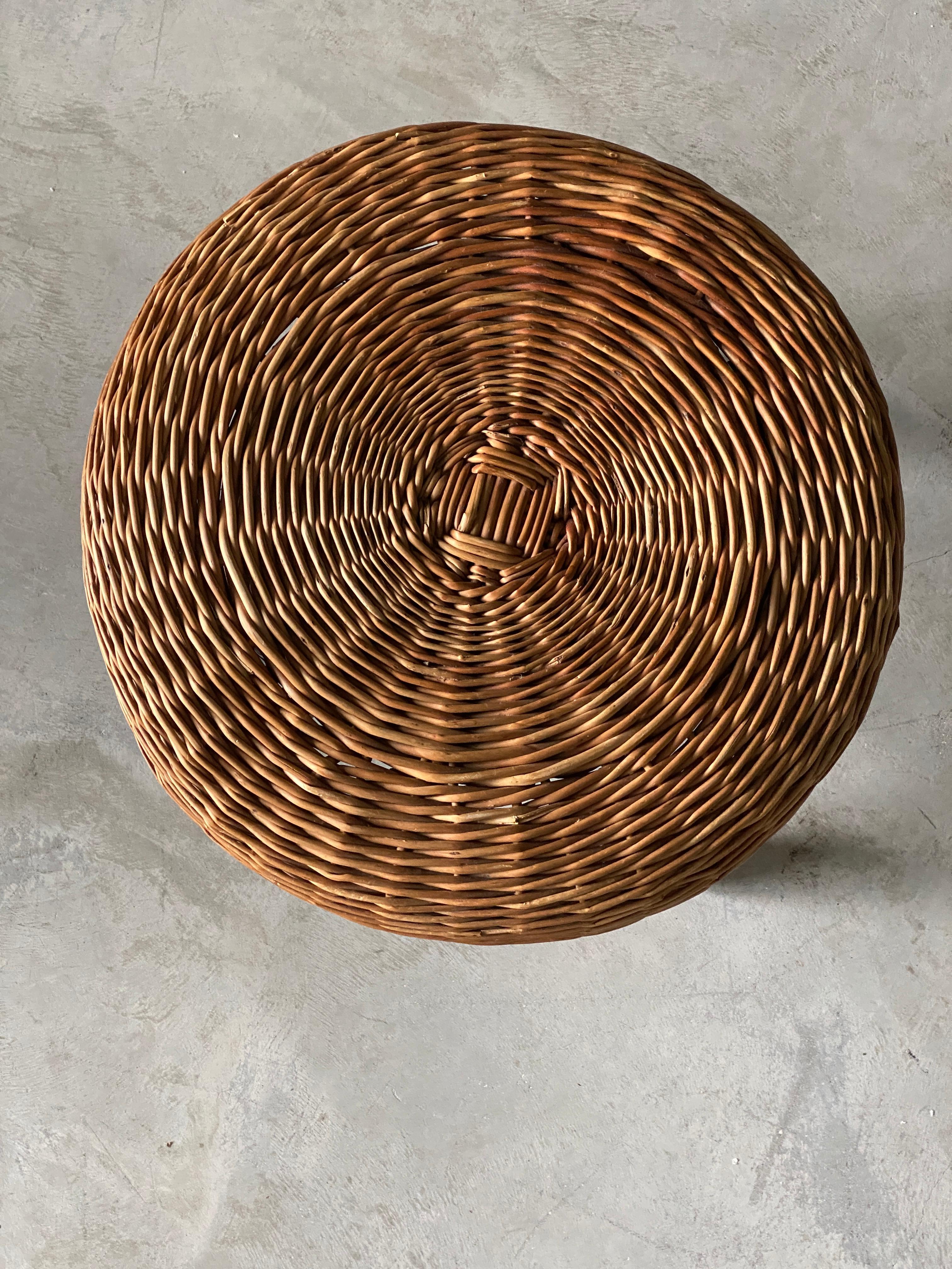 Mid-Century Modern Tony Paul 'Attribution' Large Stool, Woven Rattan (For client R.) 