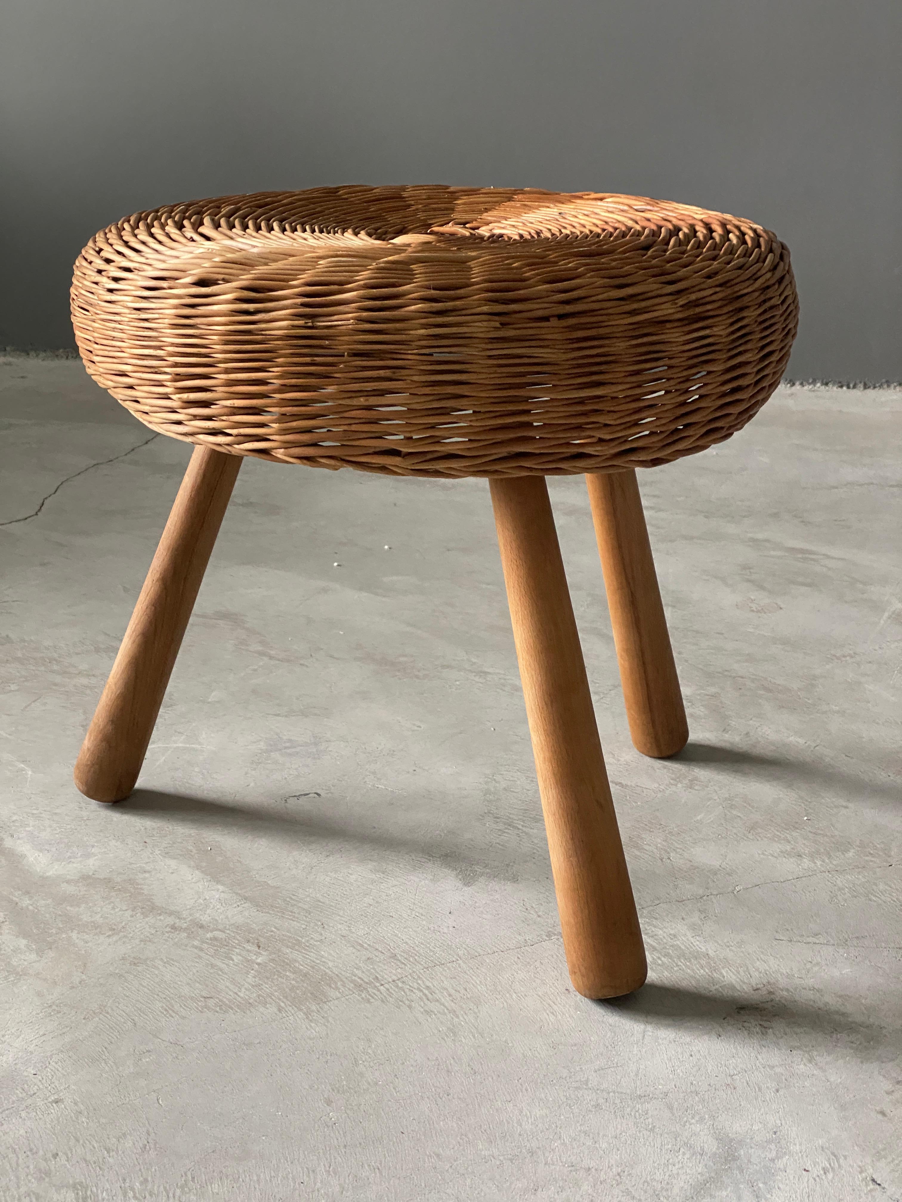 American Tony Paul 'Attribution' Large Stool, Woven Rattan (For client R.) 