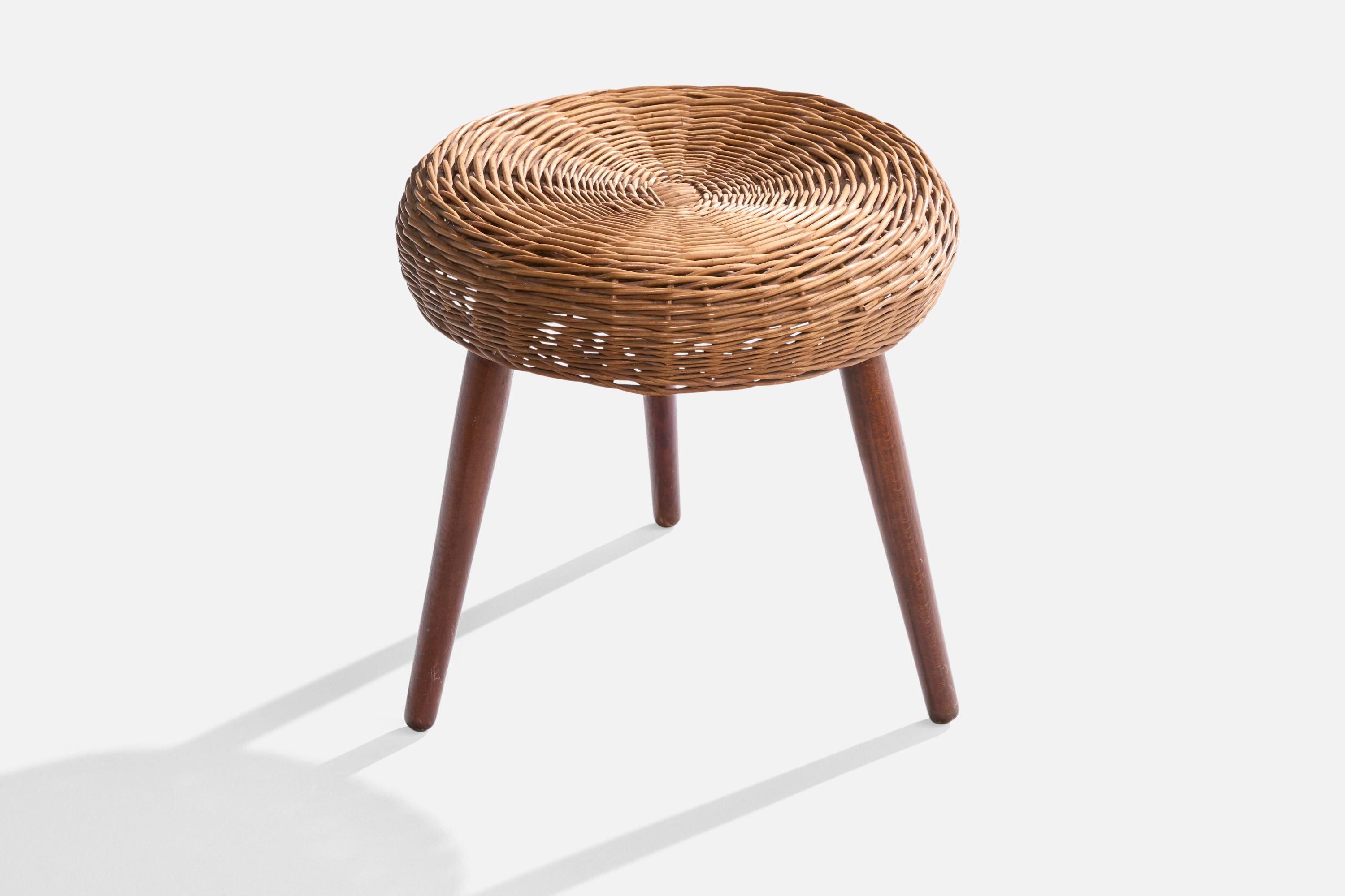 Mid-Century Modern Tony Wooding, tabouret, bois, canne, États-Unis, années 1950 en vente