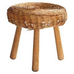 Tony Paul Attribution, Hocker, Holz, Rattan, USA, 1950er Jahre