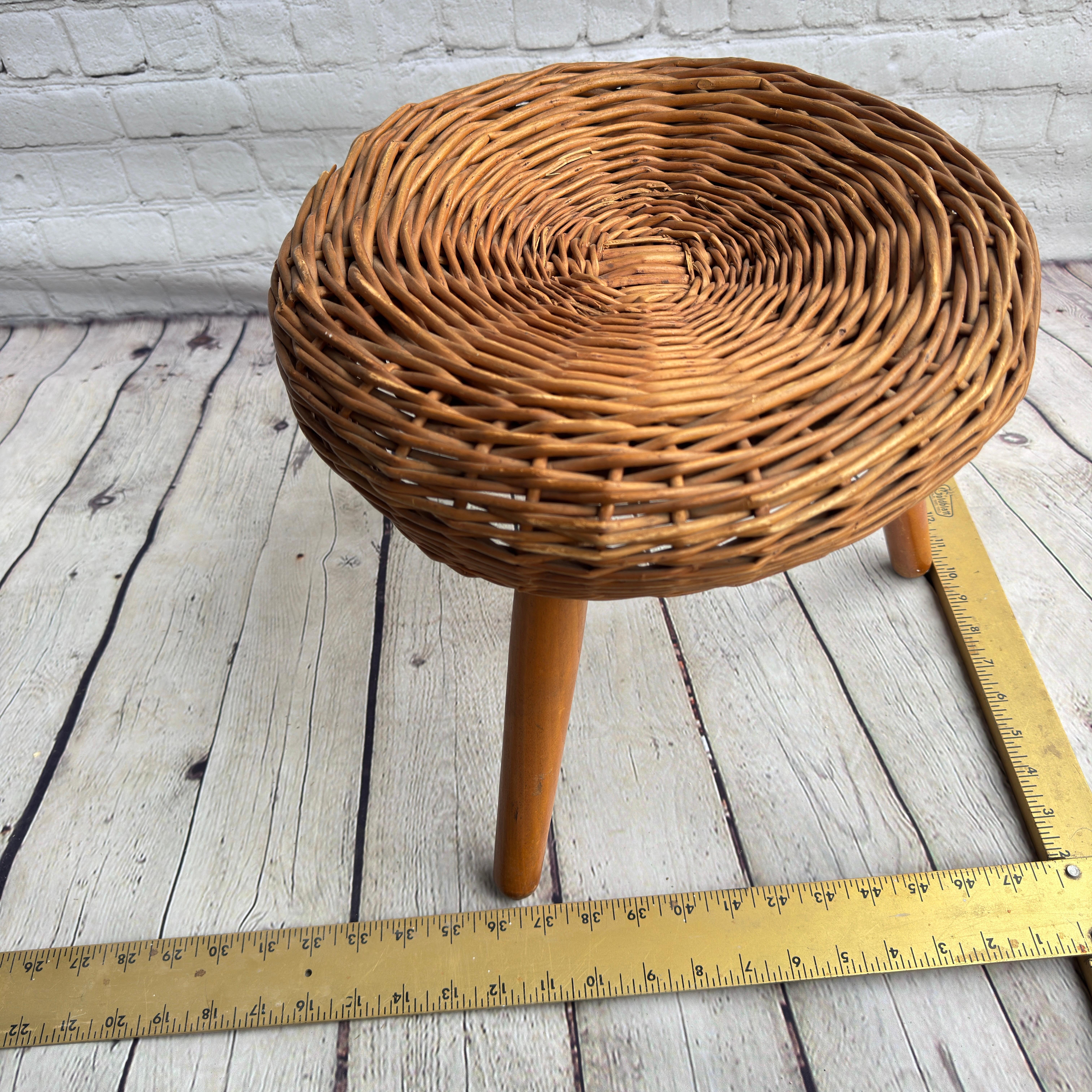 Mid-Century moderno Sgabello Tony Paul 'Attribution', vimini intrecciato, Wood, Stati Uniti, anni '50 in vendita