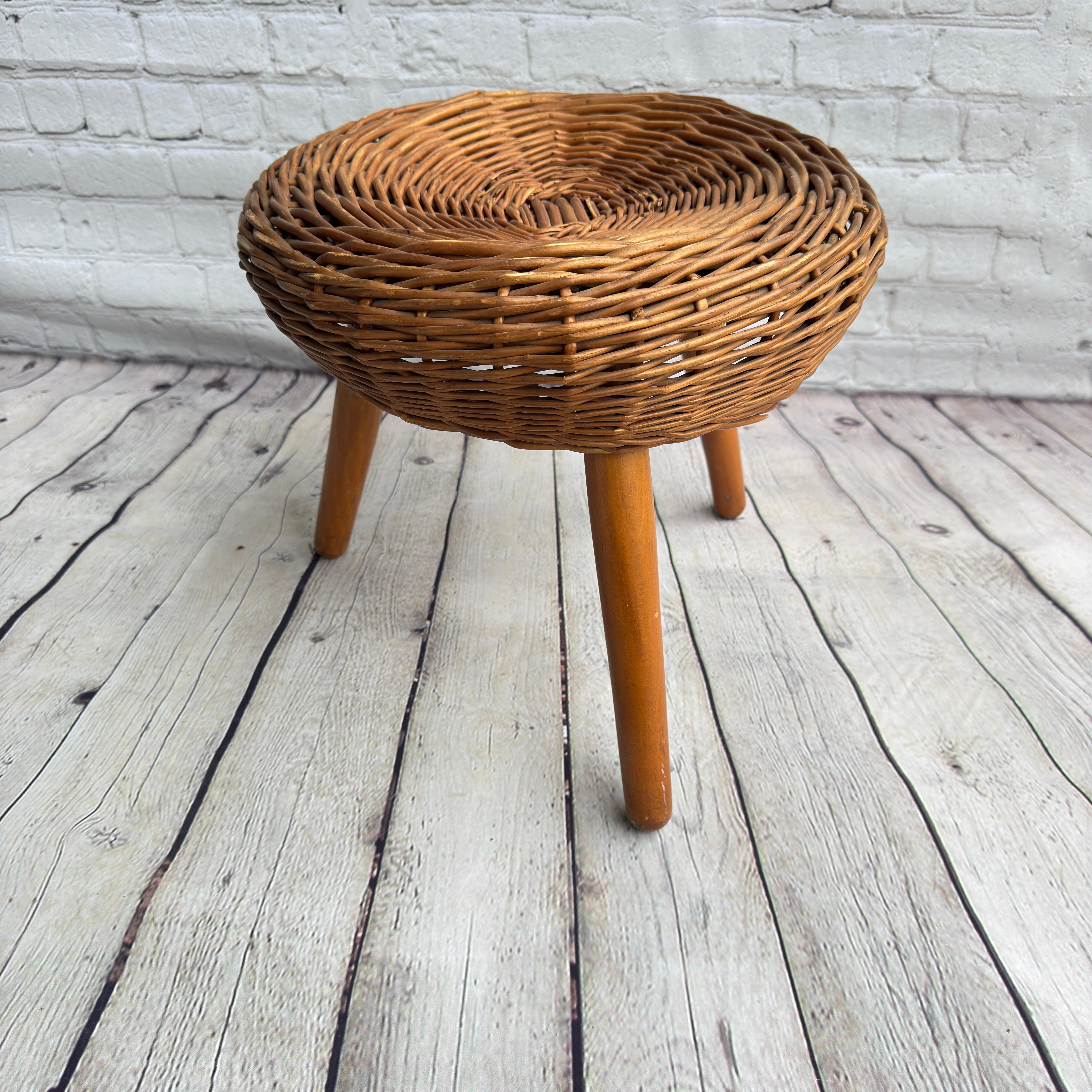 Metà XX secolo Sgabello Tony Paul 'Attribution', vimini intrecciato, Wood, Stati Uniti, anni '50 in vendita