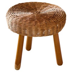 Tony Paul 'Attribution' Stool, Woven Wicker, Wood, United States, 1950s