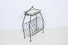 Tony Paul Black Wire, Ceramic & Wood Record Album Stand, 1950's