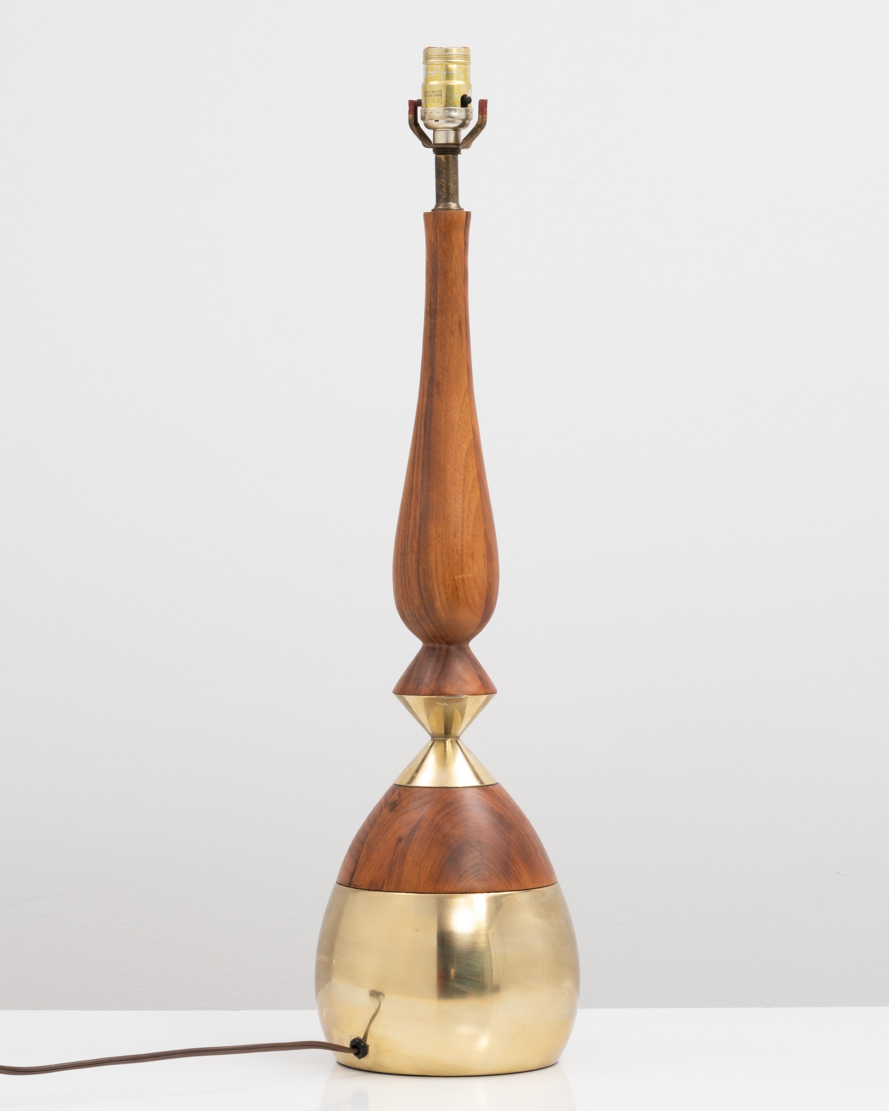 American Tony Paul Brass Walnut Mid Century Table Lamp Westwood Industries Studio Lightin For Sale