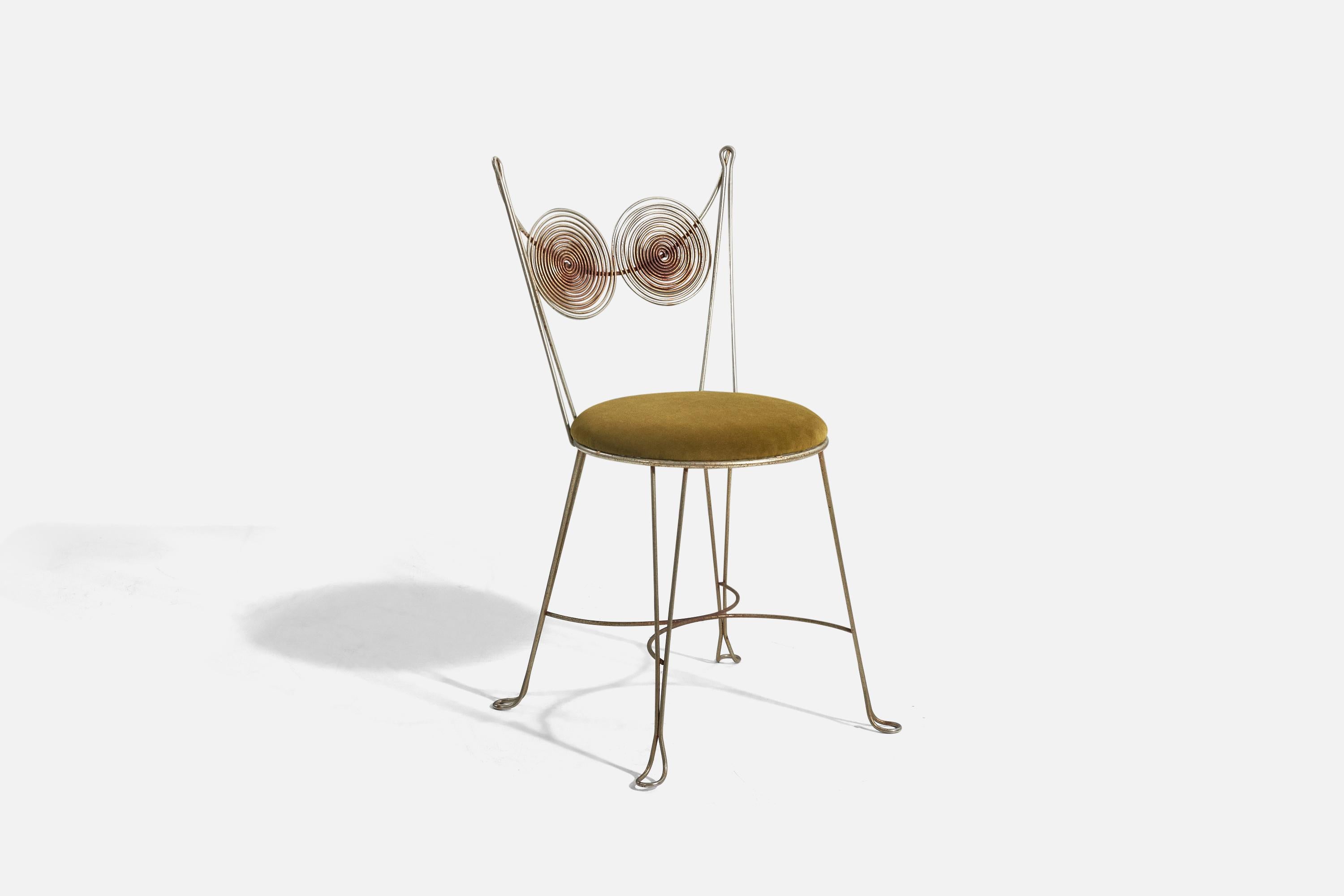 A brass and green velvet chair designed by Tony Paul and produced by Rubel, United States, 1954.