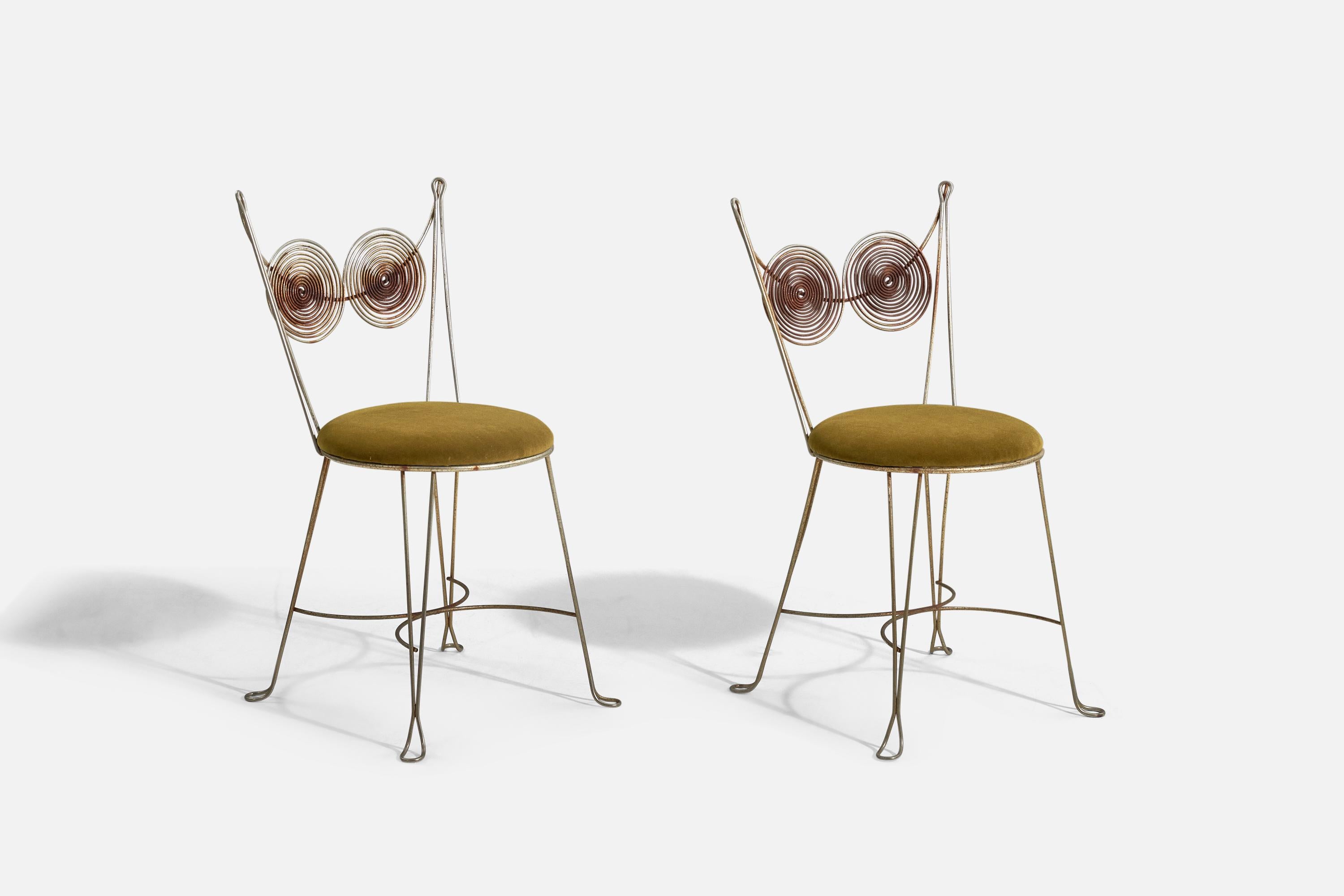 A pair brass and green velvet chairs designed by Tony Paul and produced by Rubel, United States, 1954.