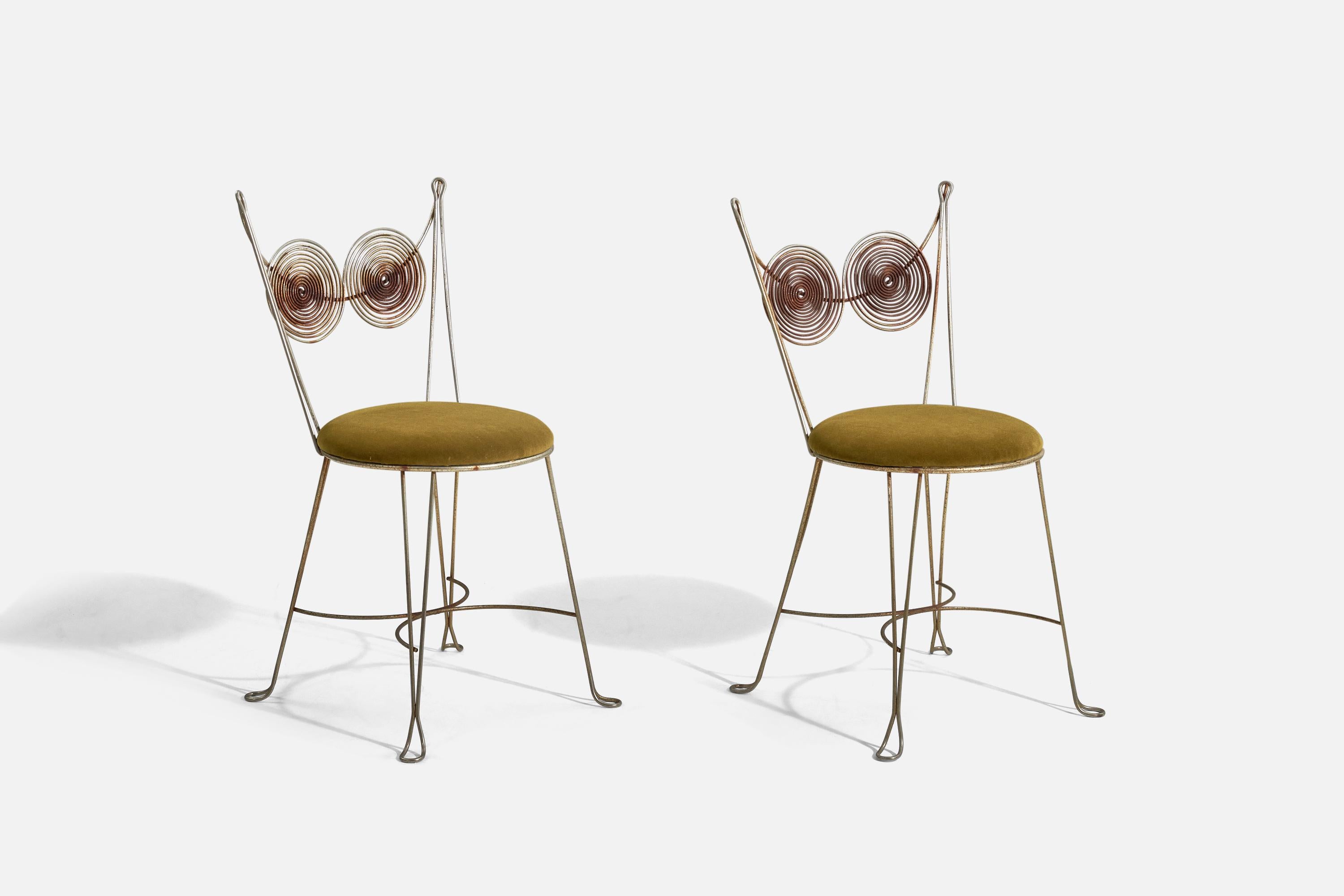 A pair brass and green velvet chairs designed by Tony Paul and produced by Rubel, United States, 1954.
