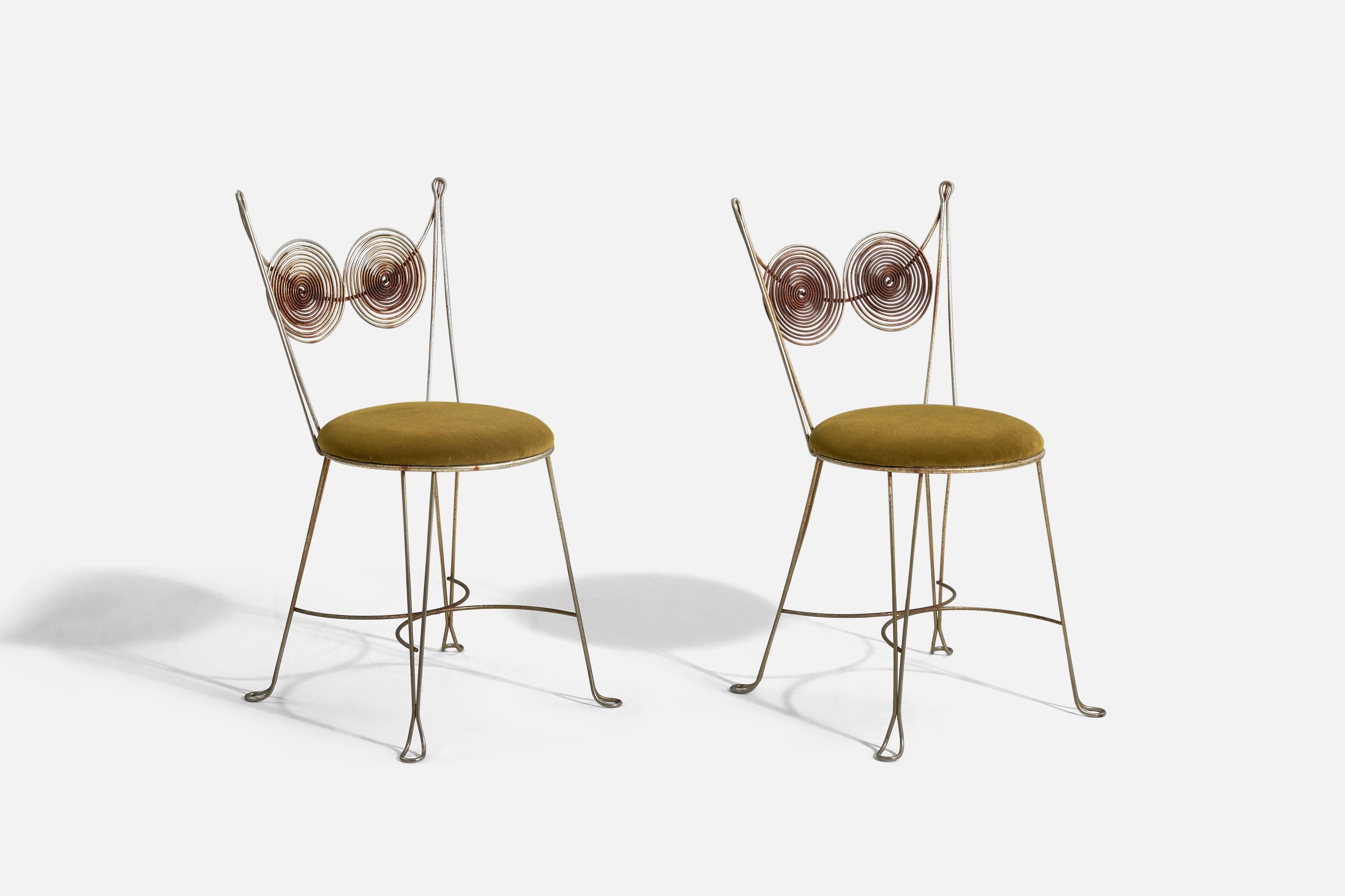 A pair brass and green velvet chairs designed by Tony Paul and produced by Rubel, United States, 1954.