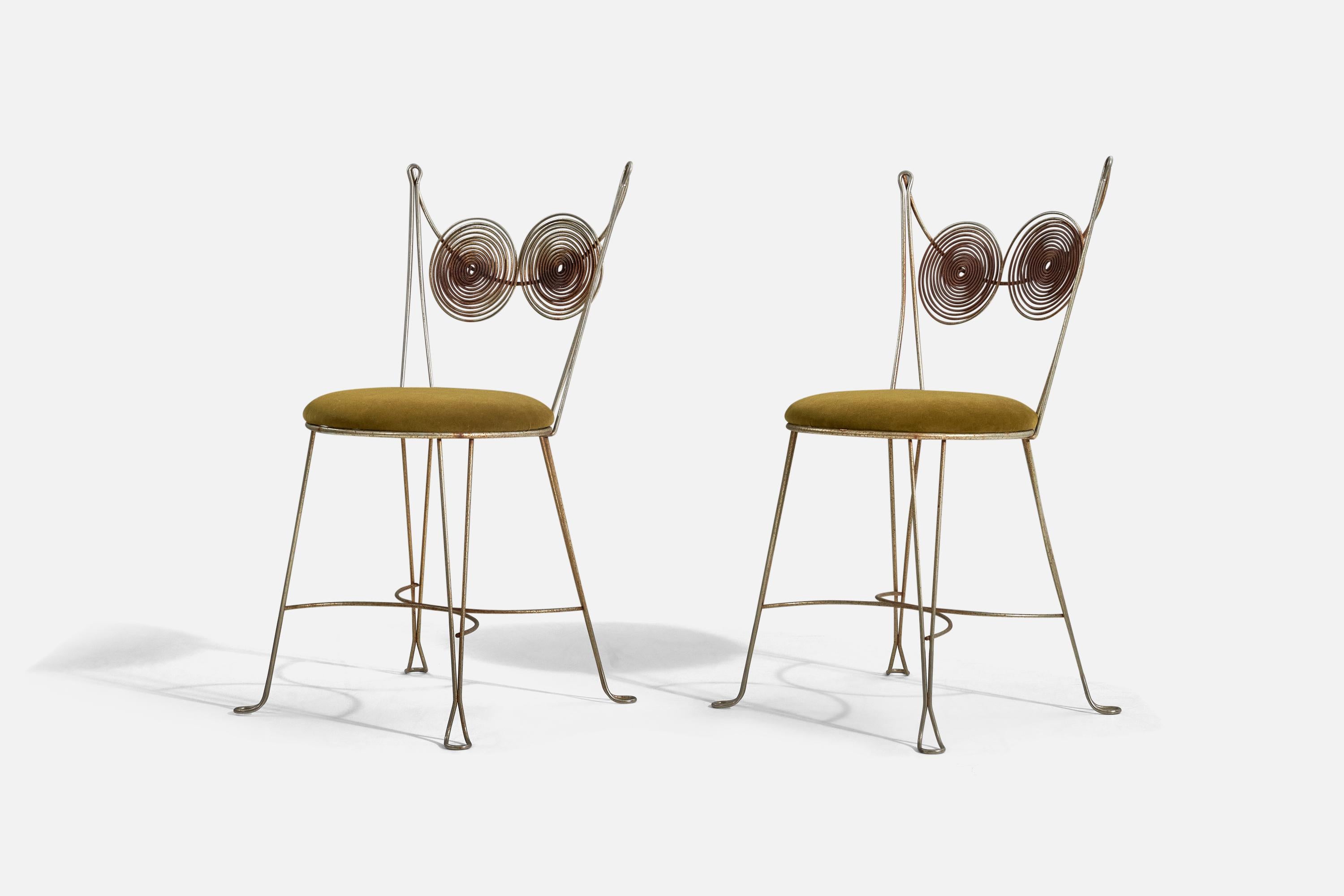 Mid-Century Modern Tony Paul, Chairs, Brass, Green Velvet, Rubel, America, 1954