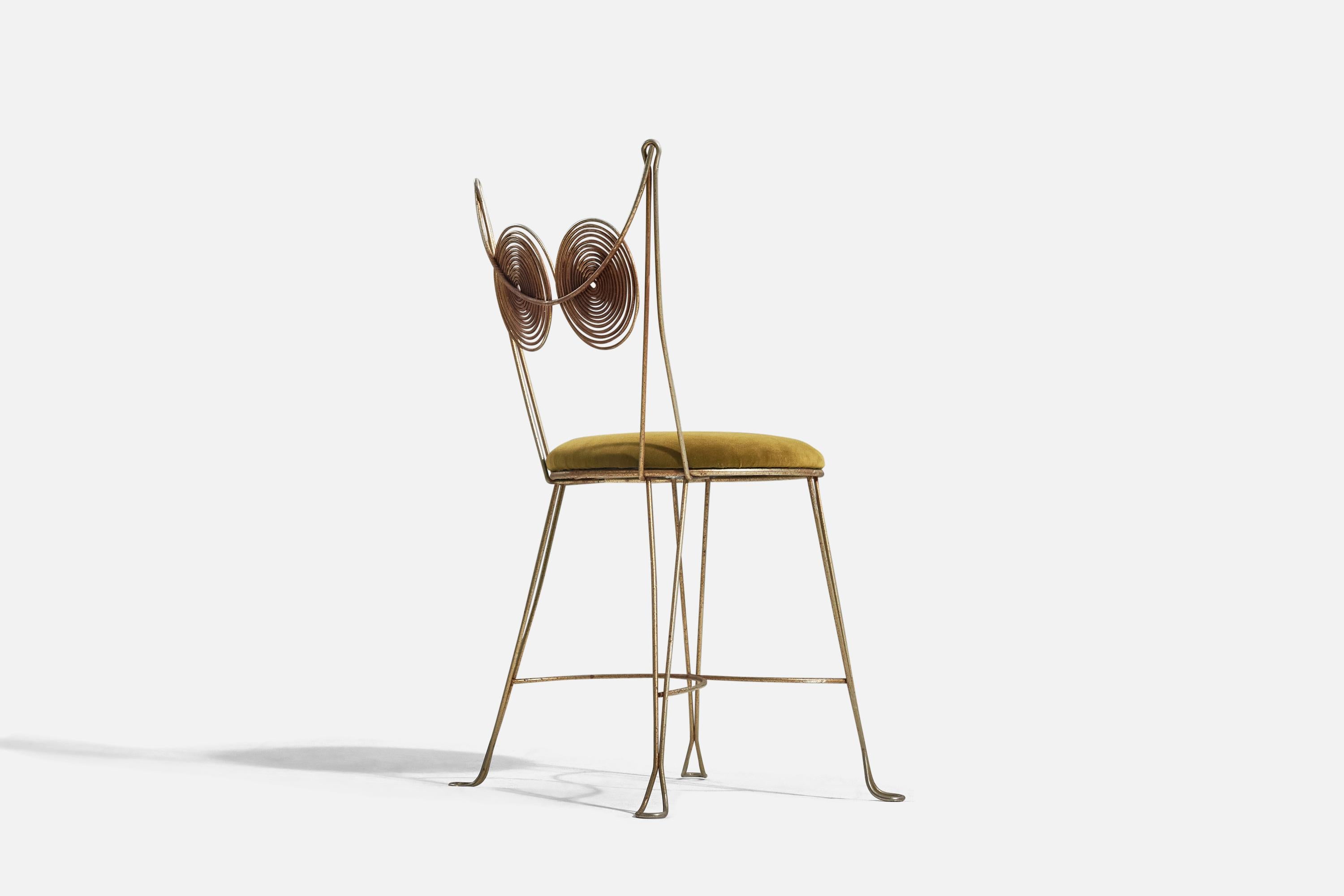 American Tony Paul, Chairs, Brass, Green Velvet, Rubel, America, 1954