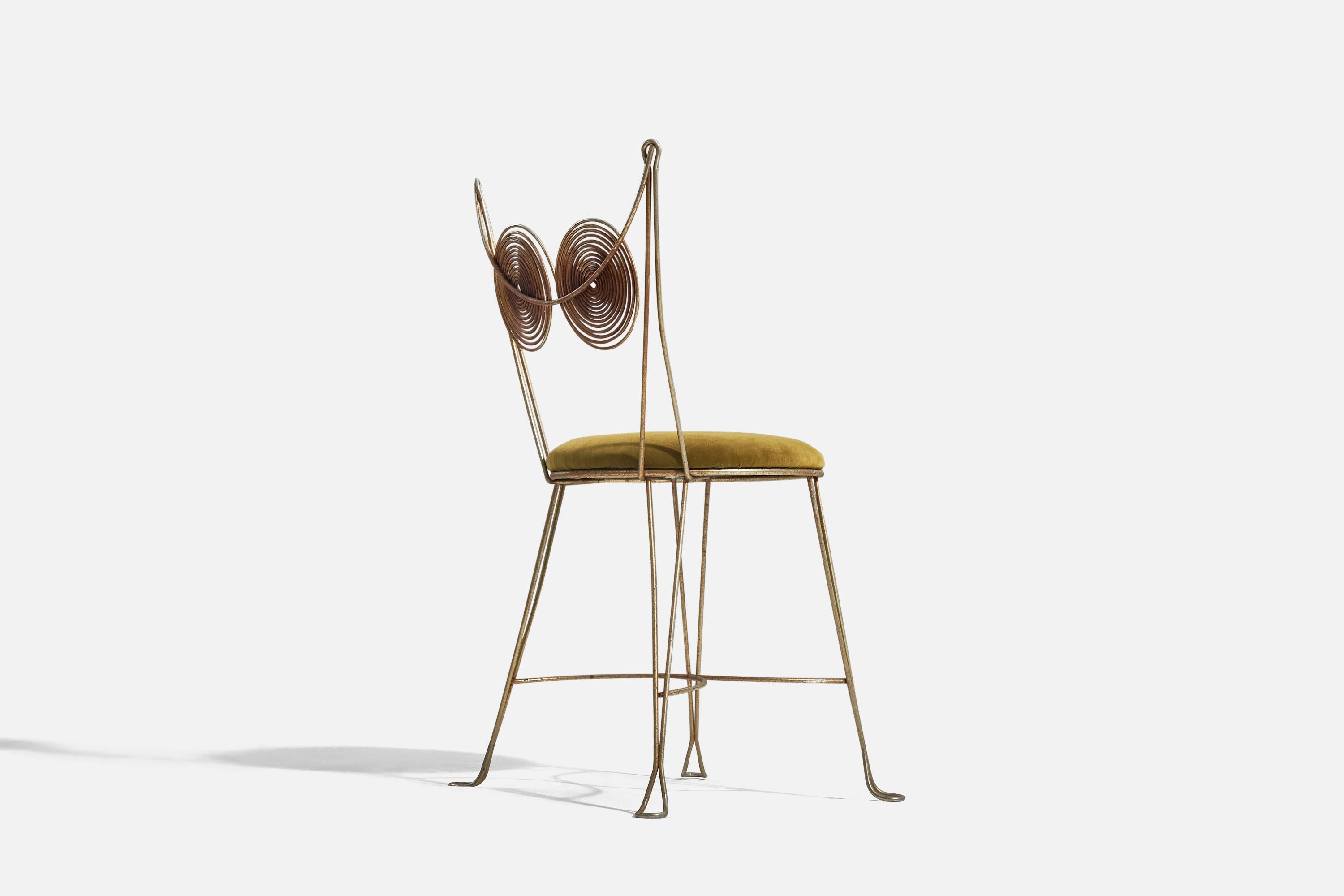 Mid-Century Modern Tony Paul, Chairs, Brass, Green Velvet, Rubel, America, 1954