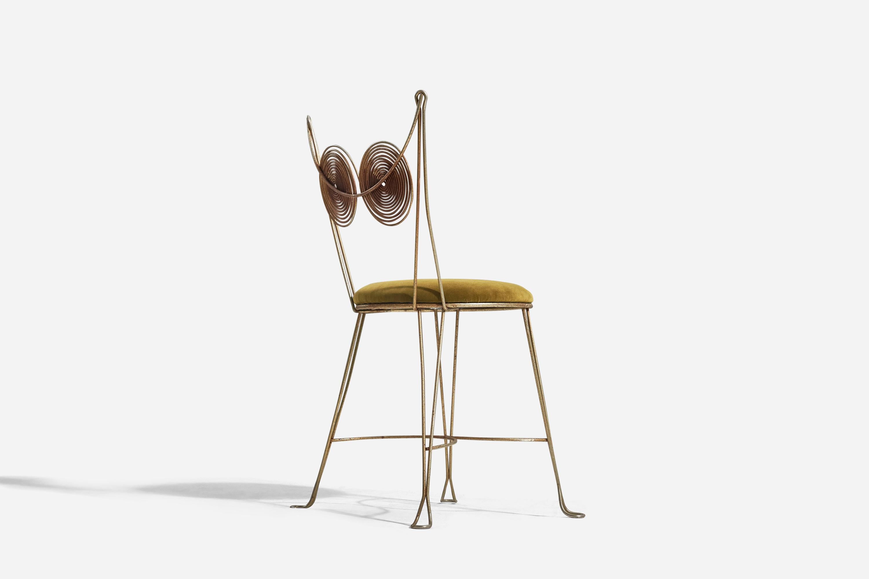 Mid-Century Modern Tony Paul, Chairs, Brass, Green Velvet, Rubel, America, 1954