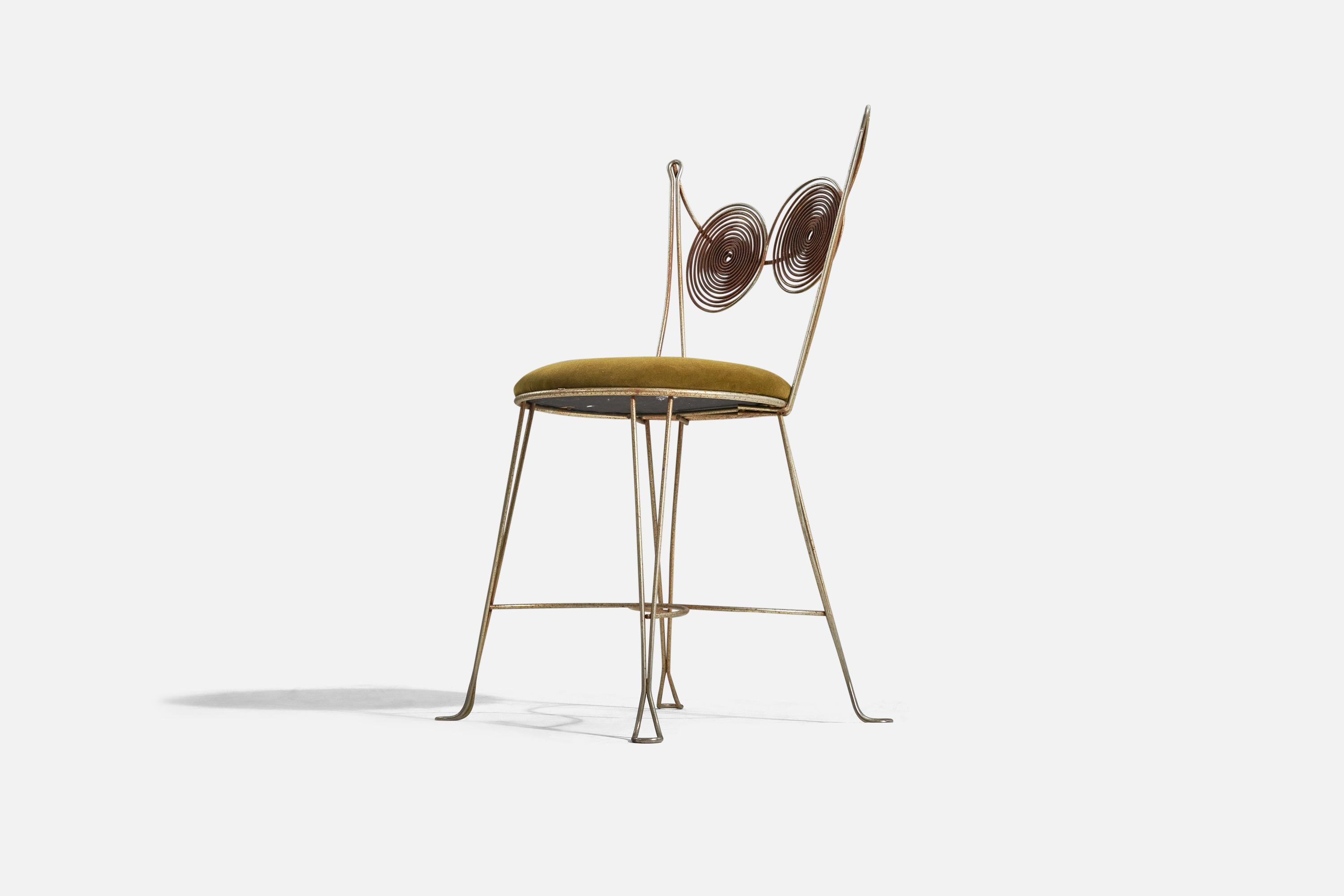 American Tony Paul, Chairs, Brass, Green Velvet, Rubel, America, 1954