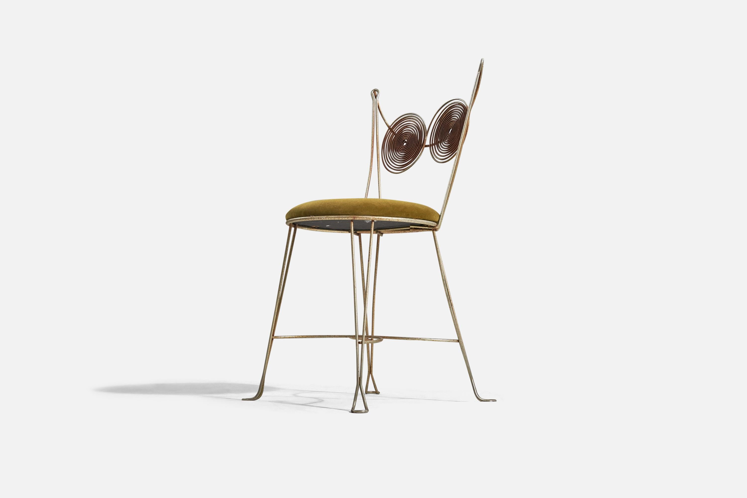American Tony Paul, Chairs, Brass, Green Velvet, Rubel, America, 1954