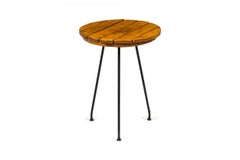Tony Paul Circular Wooden Slat Top and Iron Leg End / Side Table