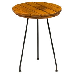 Tony Paul Circular Wooden Slat Top and Iron Leg End / Side Table