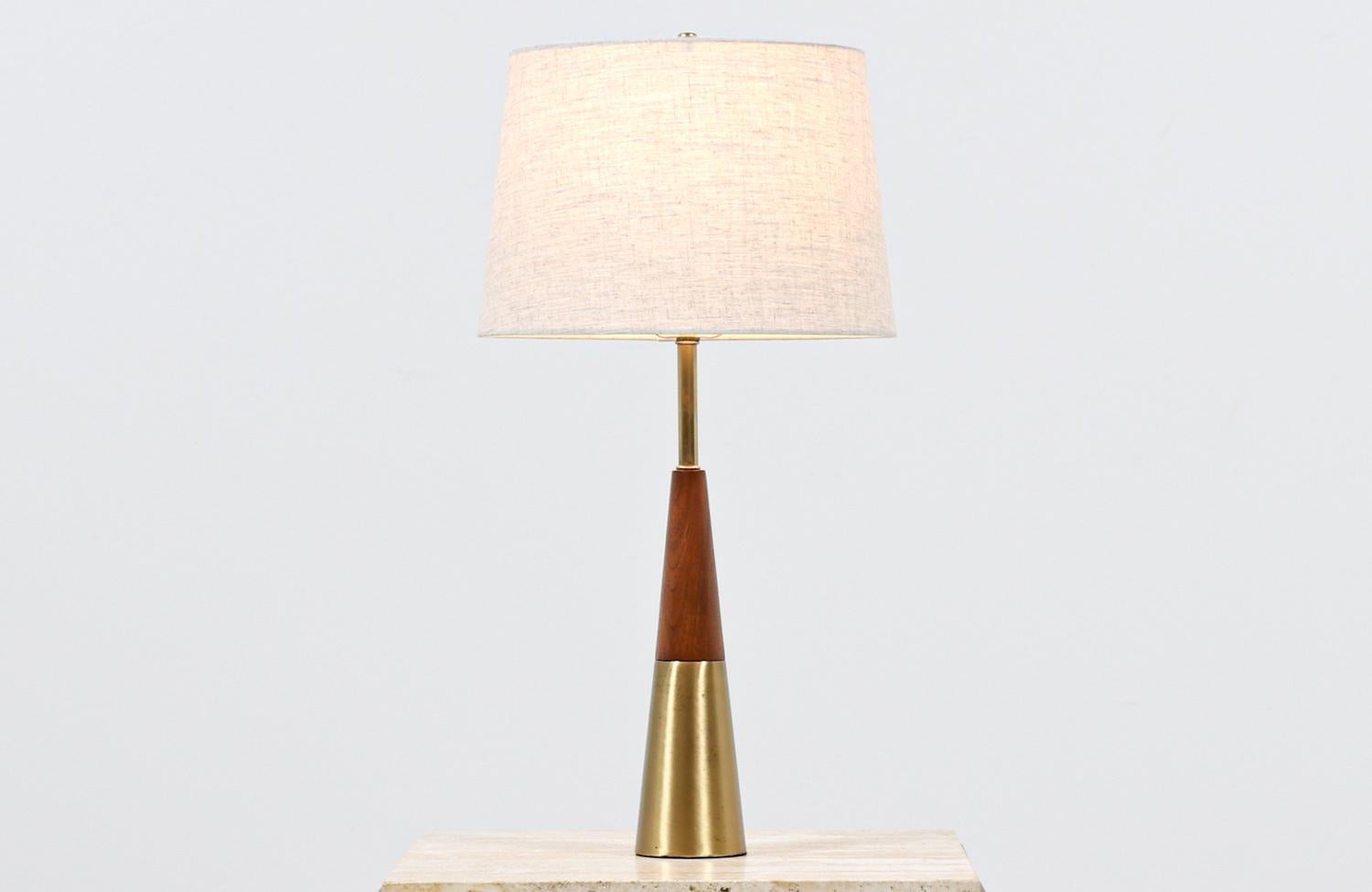 Tony Paul Cone shape brass & walnut table lamp for Westwood Industries

Dimensions
25in H x 3.50in W x 3.50in D
Lamp Shade: 9in H x 11in - 13in W.
 
________________________________________

Transforming a piece of Mid-Century Modern furniture is