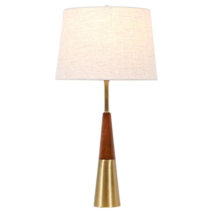 Expertly Restored - Tony Paul Cone Shape Brass & Walnut Table Lamp For Sale