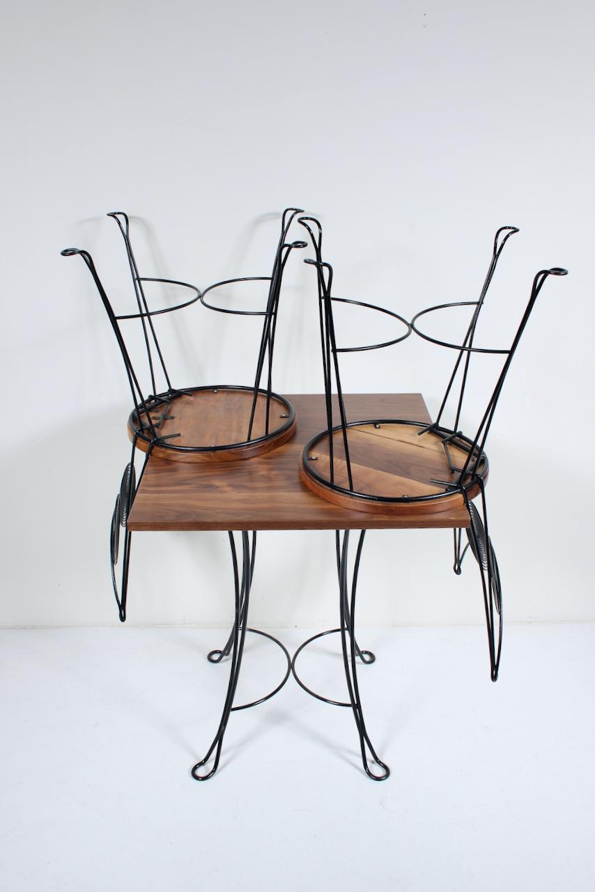 Tony Paul for Rubel Set of Walnut & Black Wire Spiral Back Cafe Chairs & Table For Sale 9