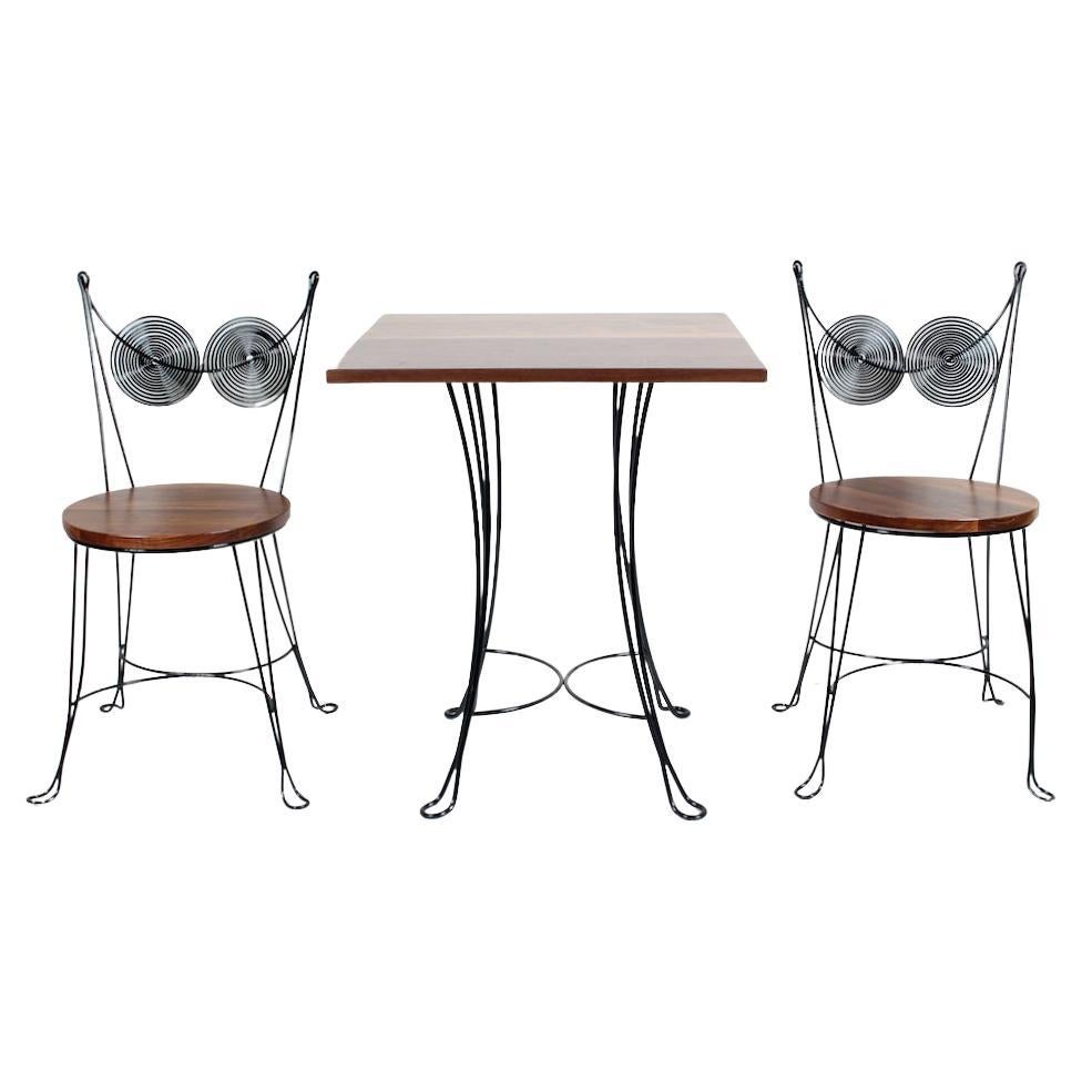 Tony Paul for Rubel Ensemble de chaises et table de café à dossier spiralé en noyer et fil noir en vente 12