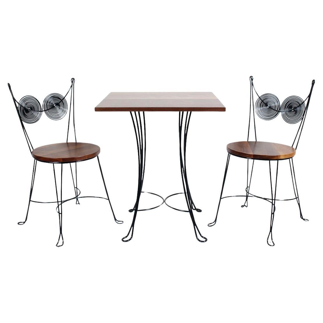 Tony Paul for Rubel Set of 2 Cafe Spiral Back Wire Chairs & Table  For Sale