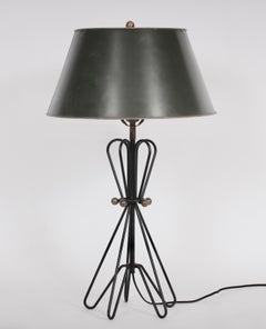 Verplex, Tony Paul Style Black Hairpin Table Lamp with Brass Ball Accents, 1950s