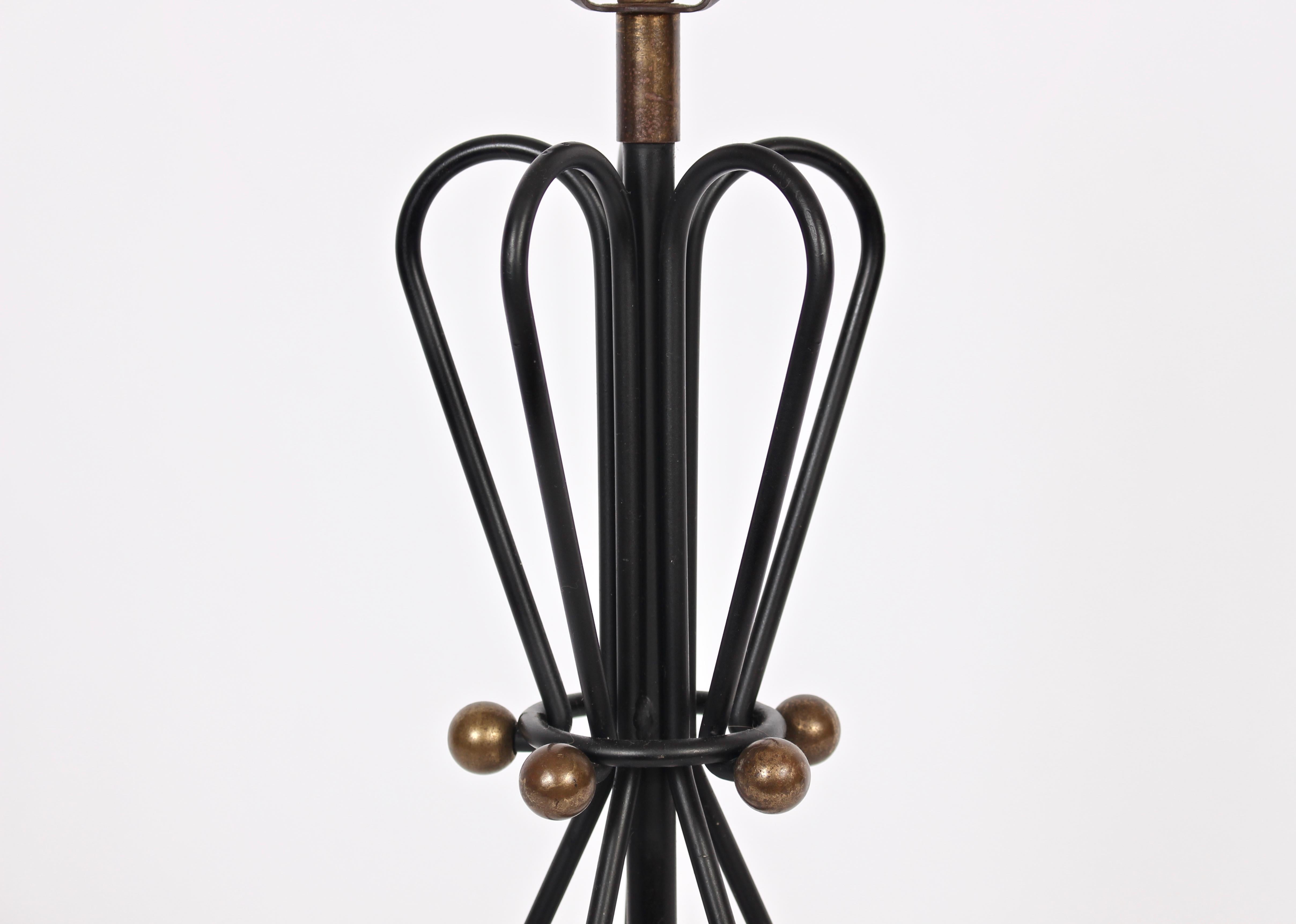 Mid-Century Modern Verplex, Tony Paul Style Black Hairpin Table Lamp with Brass Ball Accents, 1950s