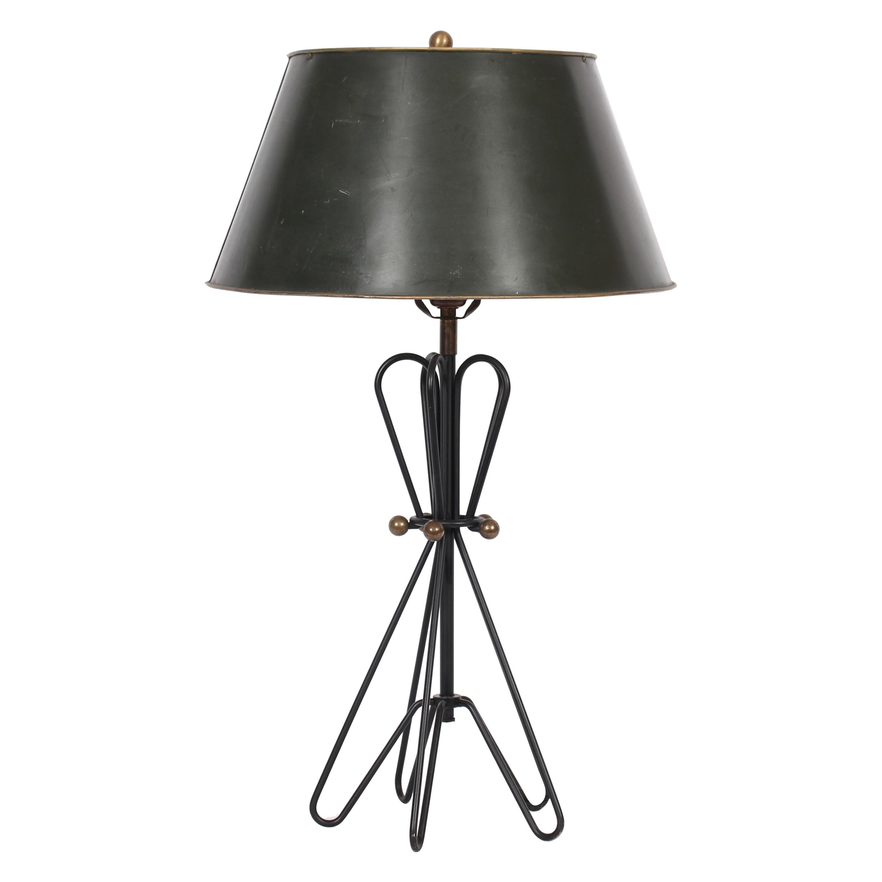 Verplex, Tony Paul Style Black Hairpin Table Lamp with Brass Ball Accents, 1950s