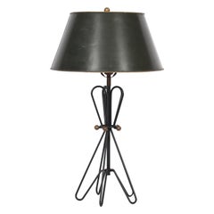 Verplex, Tony Paul Style Black Hairpin Table Lamp with Brass Ball Accents, 1950s