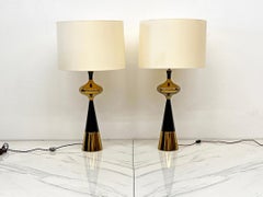 Tony Paul for Westwood Brass & Ebonized Walnut Table Lamps, A Pair, 1950s