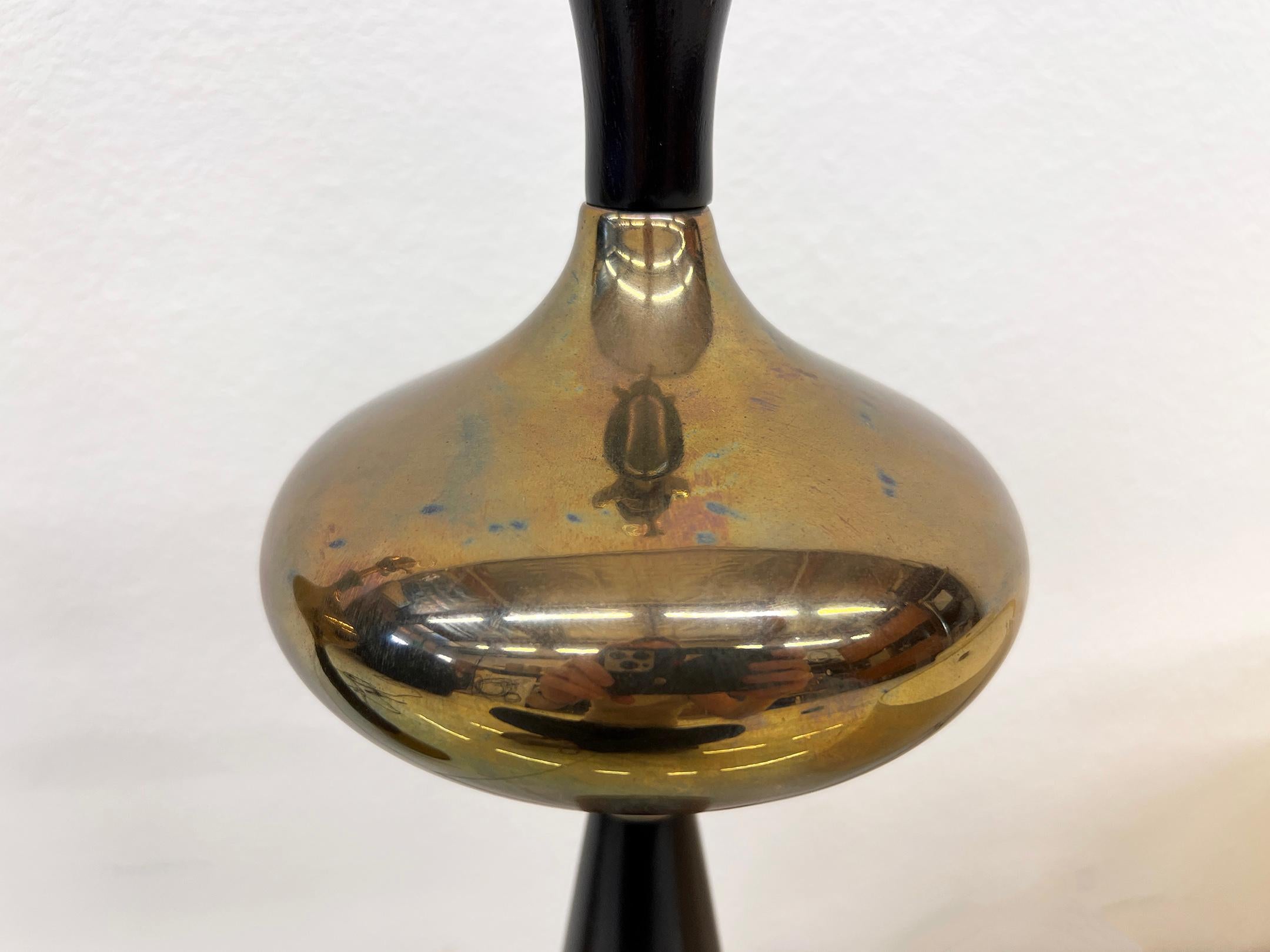 Tony Paul for Westwood Brass & Ebonized Walnut Table Lamps, A Pair, 1950s For Sale 1
