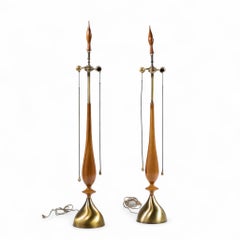 Tony Paul for Westwood Mid Century Walnut and Brass Lamps - Pair