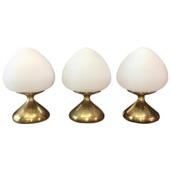 Tony Paul for Westwood Set of 3 Brass and Opaline Mushroom Lamps