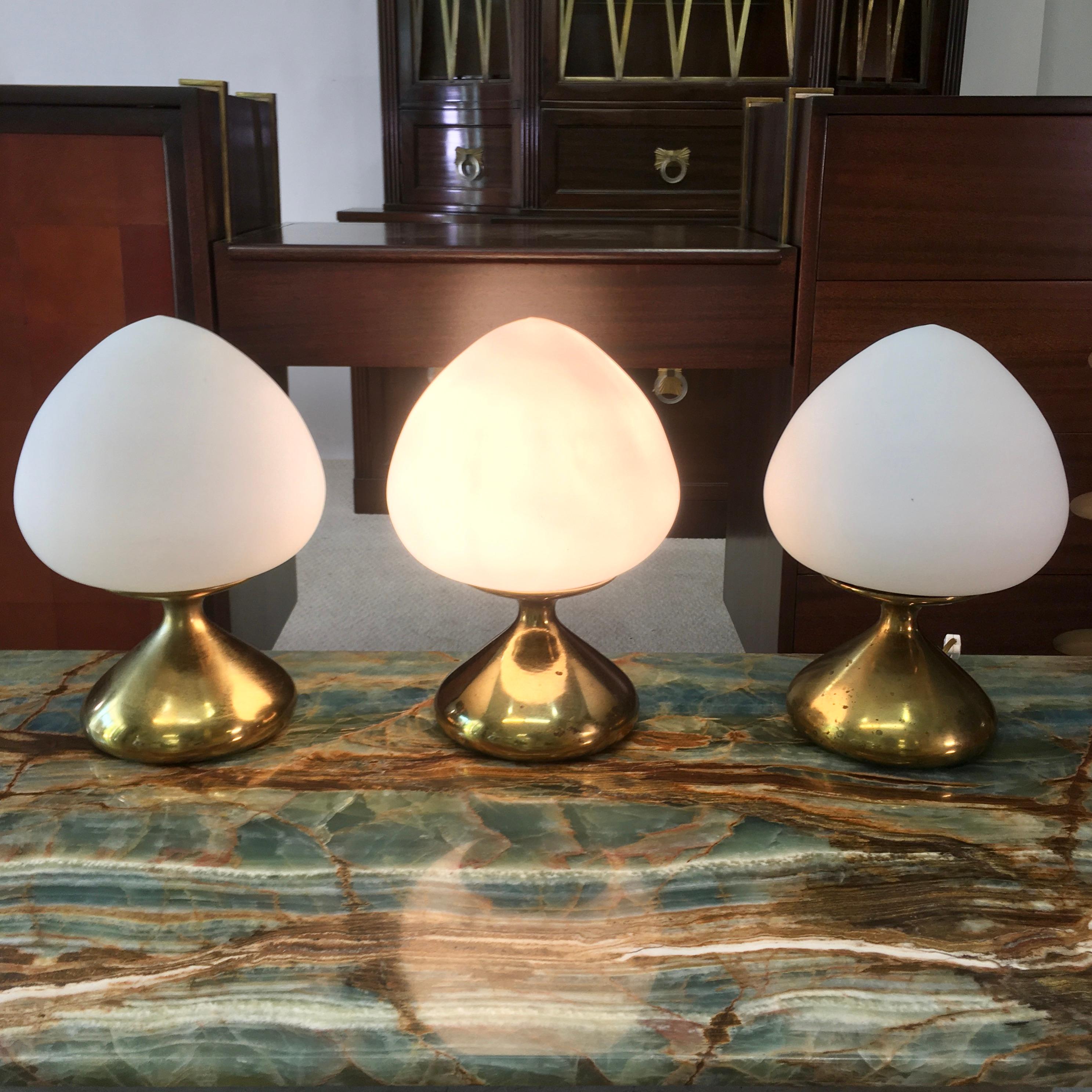 Tony Paul for Westwood Set of 3 Brass and Opaline Mushroom Lamps 8