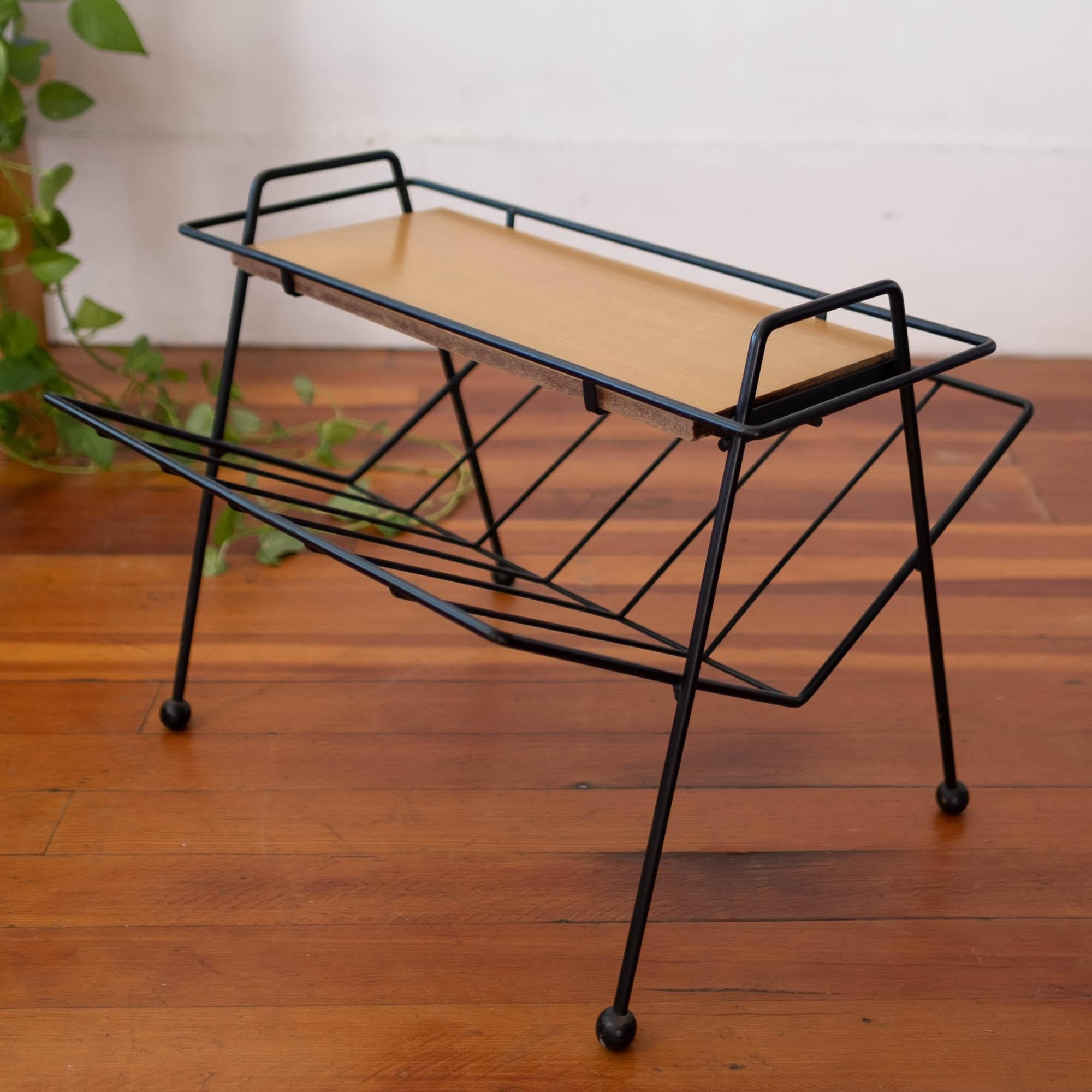 Mid-20th Century Tony Paul Magazine Rack Removable Tray Table, 1950s For Sale