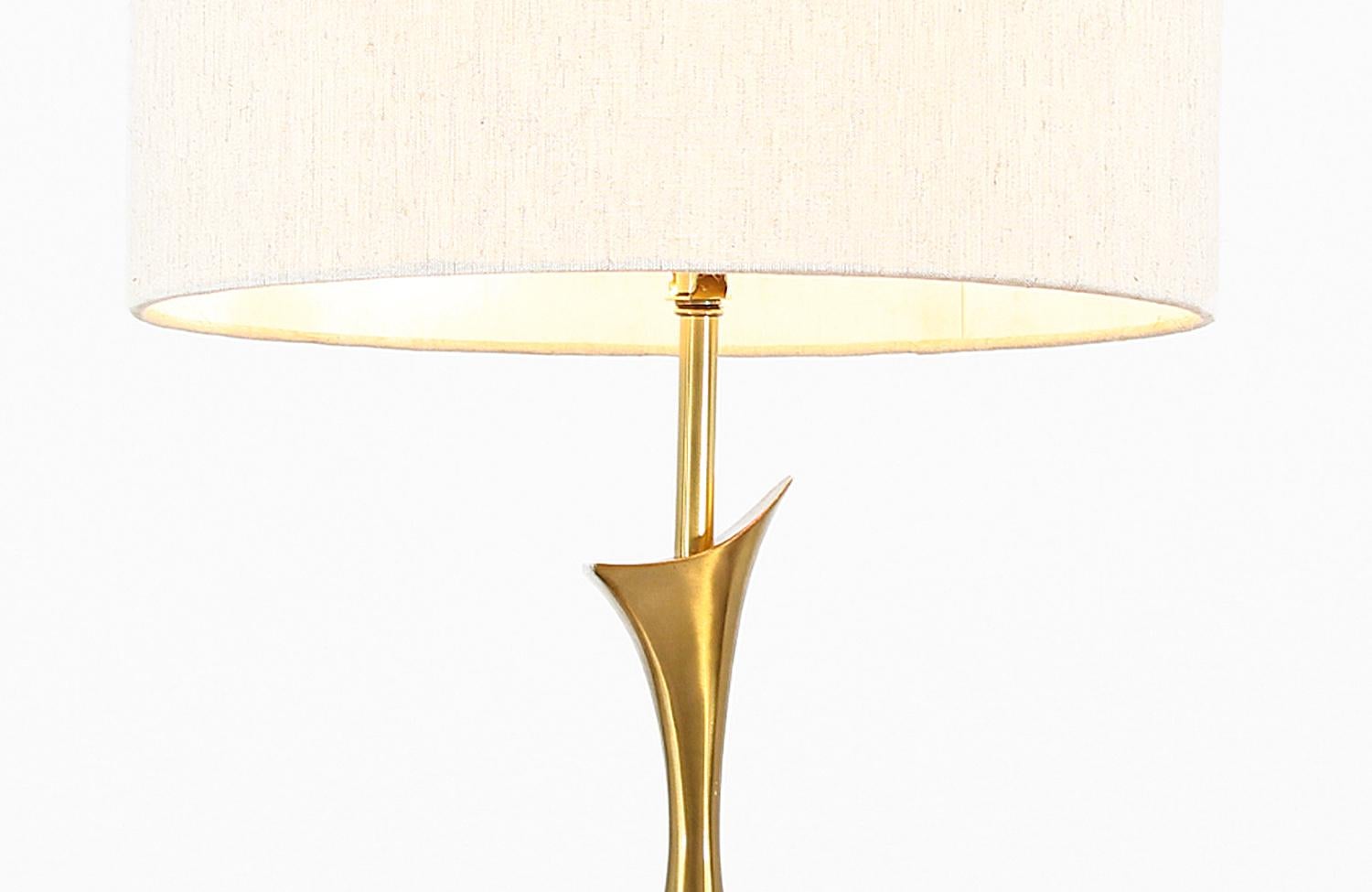 American Tony Paul Sculpted Brass and Walnut Table Lamp for Westwood Industries